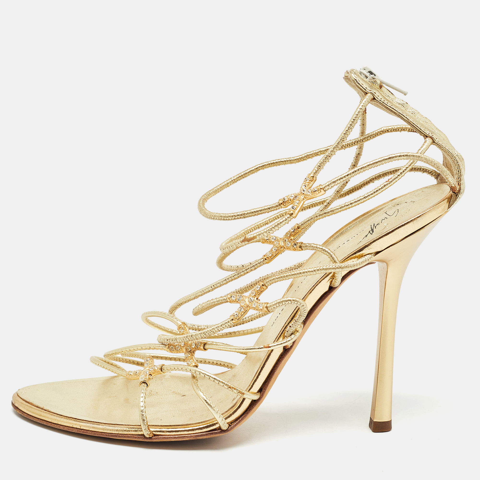 

Giuseppe Zanotti Gold Leather Strappy Open Toe Sandals Size, Metallic