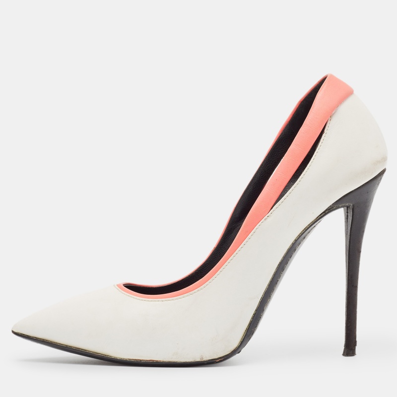 

Giuseppe Zanotti White/Pink Leather Pointed Toe Pumps Size