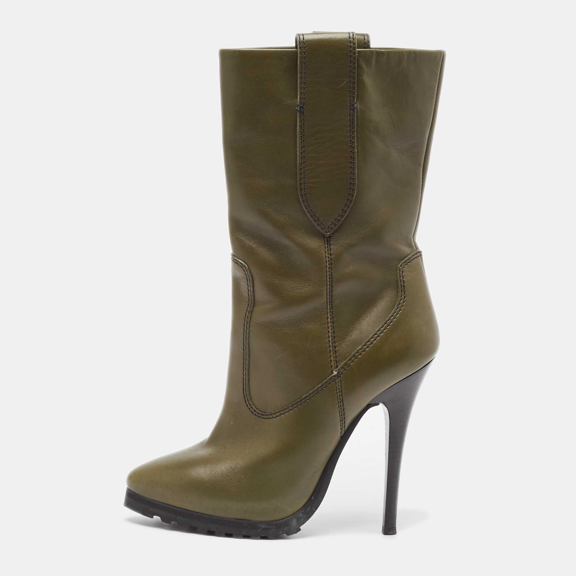 

Giuseppe Zanotti Green Leather Ankle Boots Size