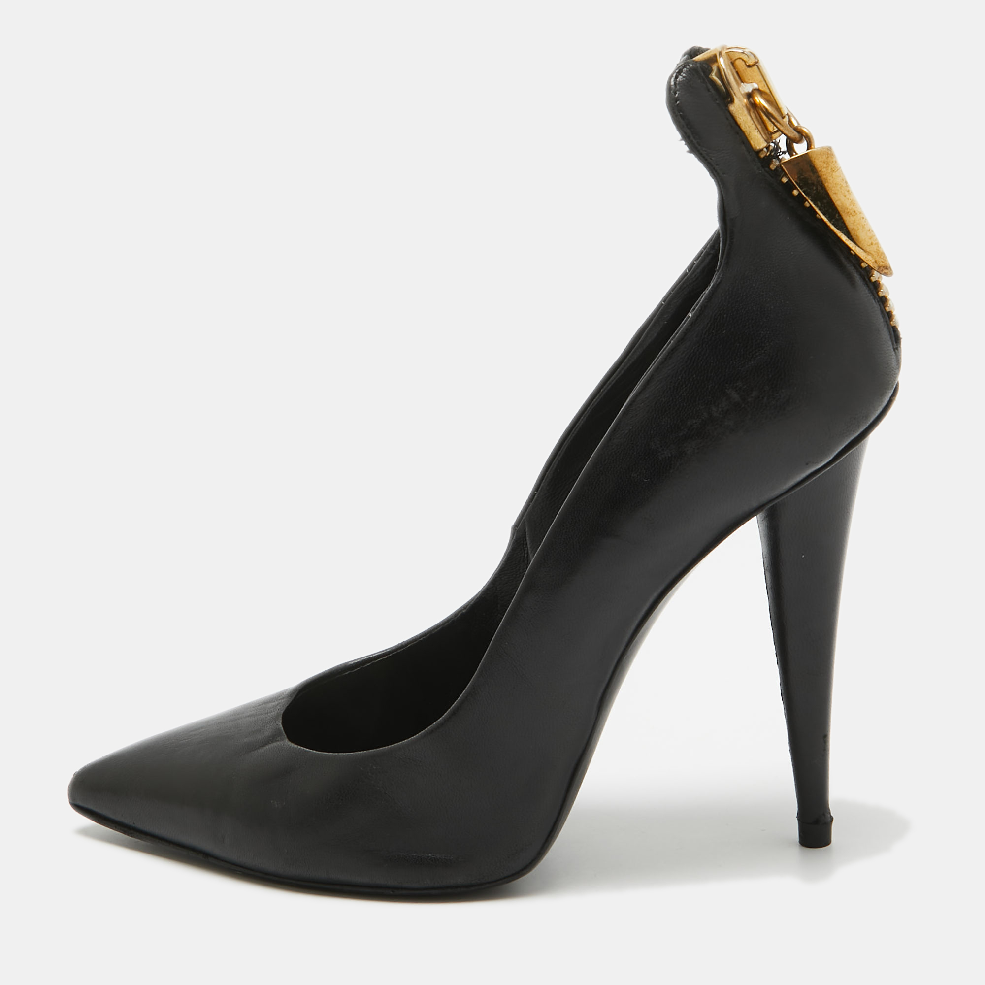 

Giuseppe Zanotti Black Leather Horn-zip Back Pumps Size