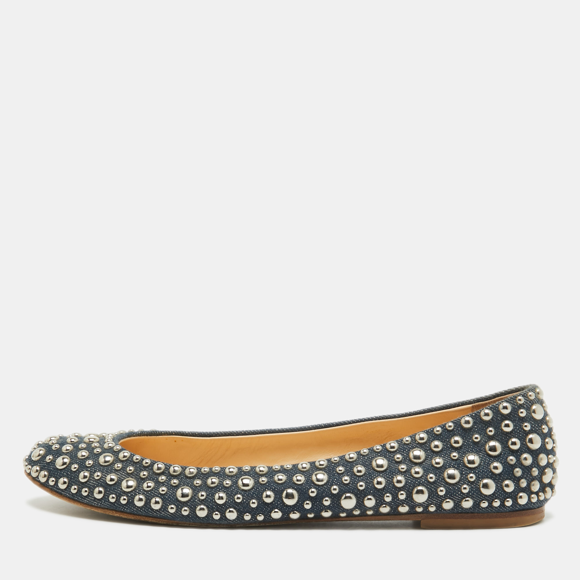 

Giuseppe Zanotti Blue Denim Embellished Ballet Flats Size