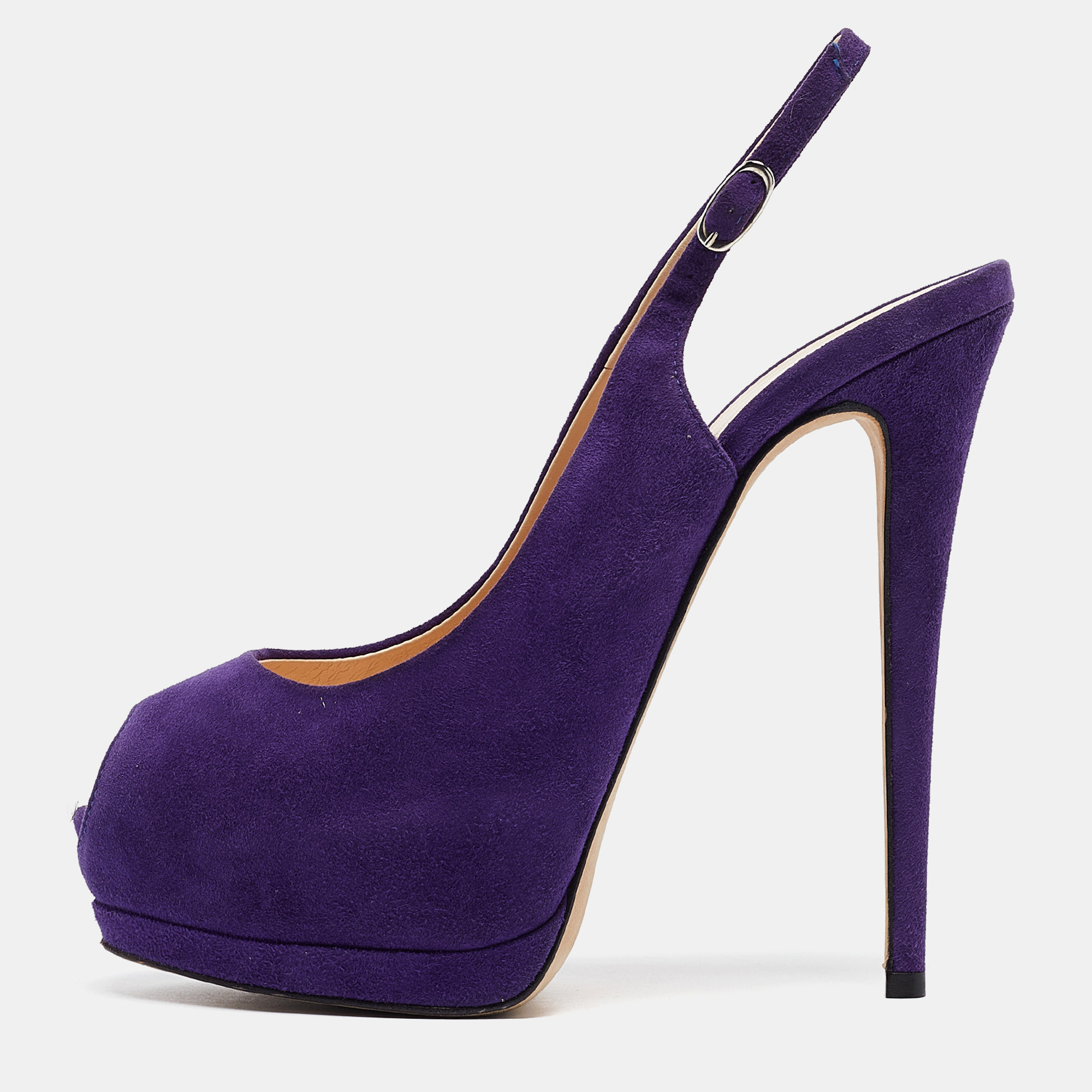 

Giuseppe Zanotti Purple Suede Peep Toe Slingback Pumps Size