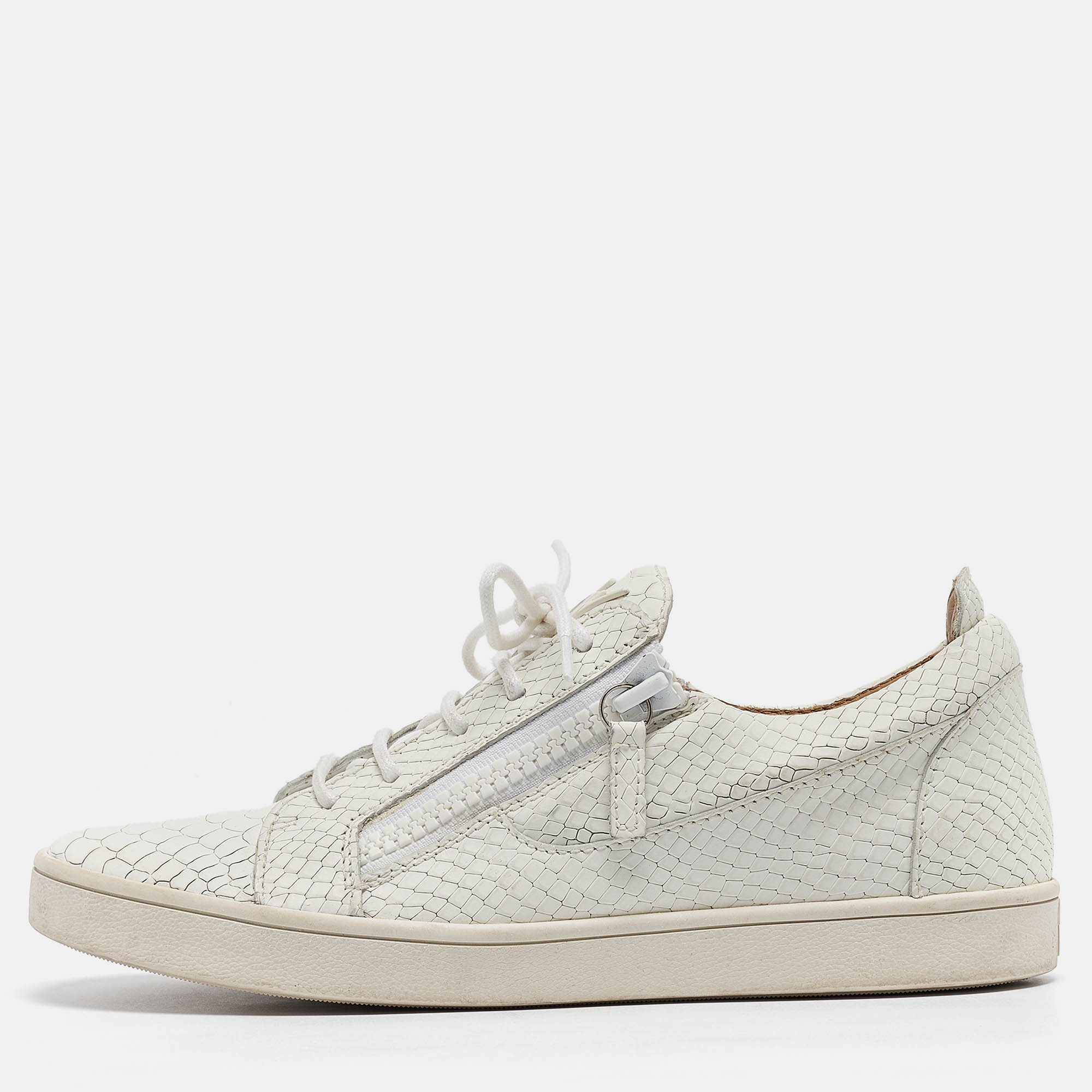 

Giuseppe Zanotti White Python Embossed Leather Low Top Sneakers Size