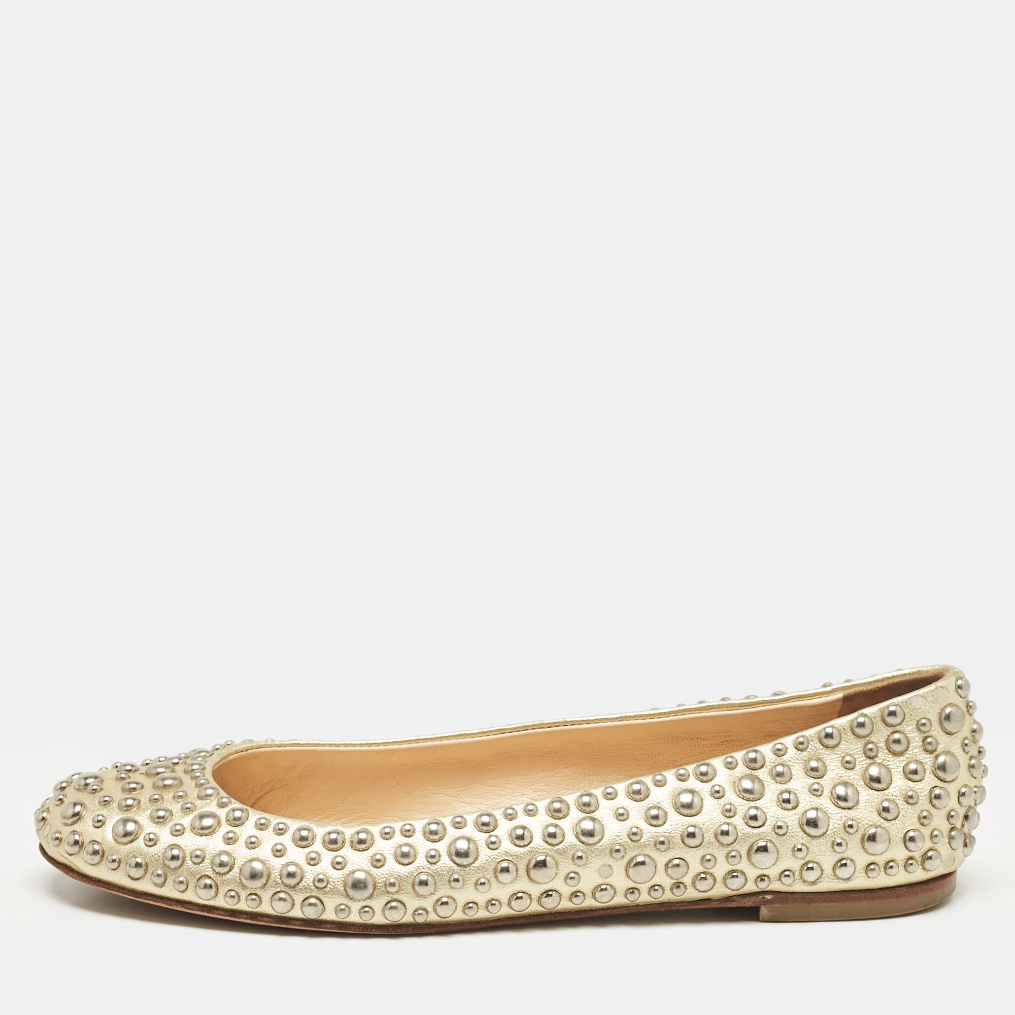 

Giuseppe Zanotti Gold Leather Embellished Ballet Flats Size