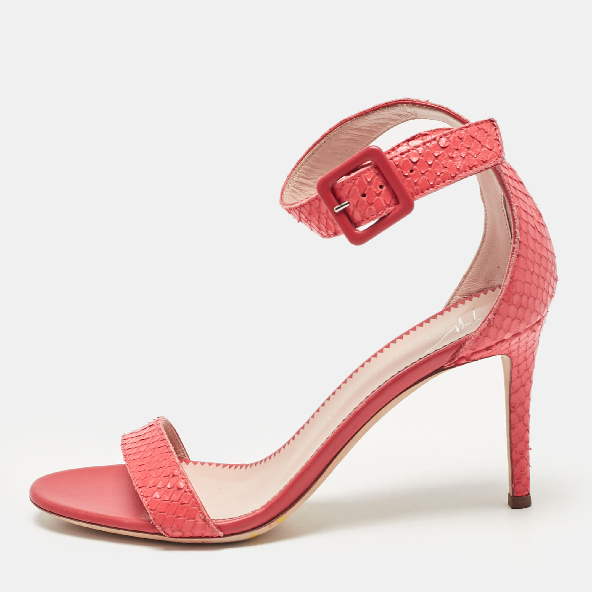 

Giuseppe Zanotti Peach Pink Embossed Snakeskin Neyla Sandals Size