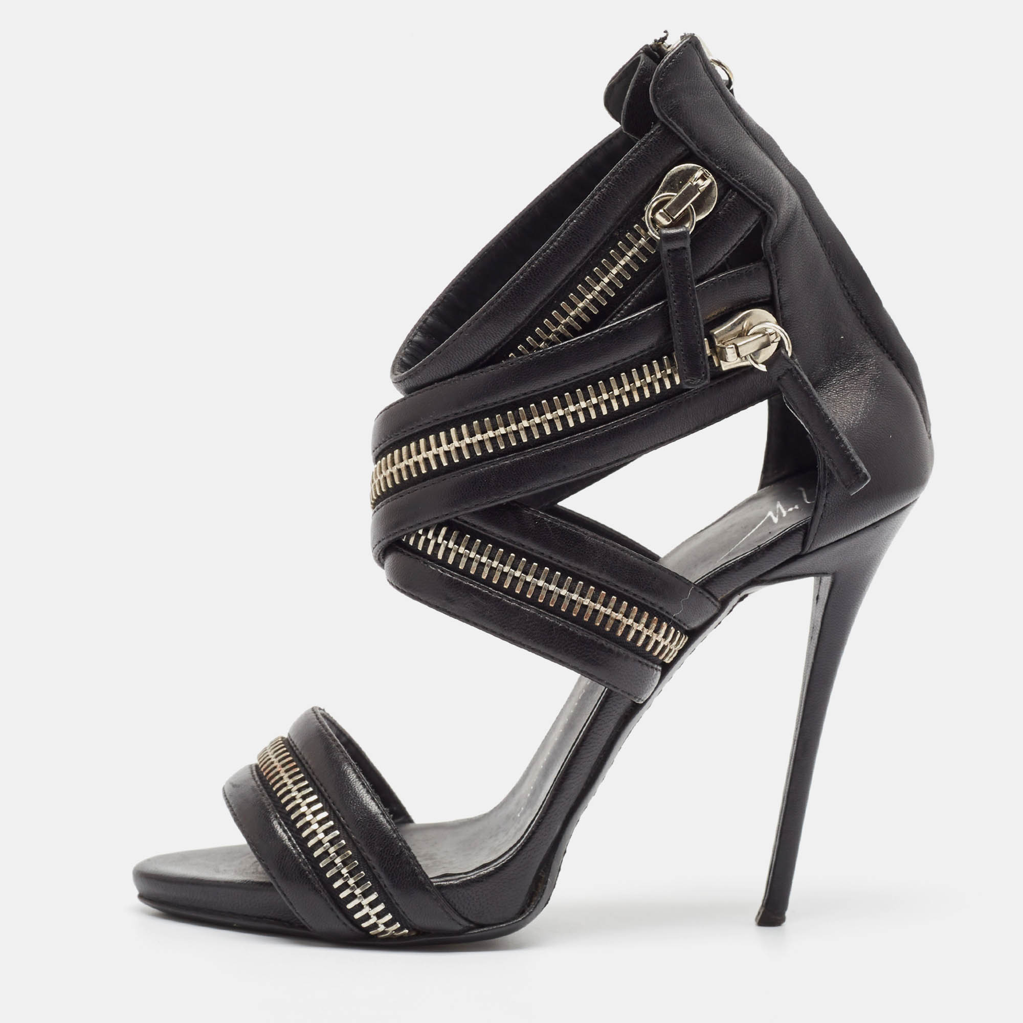 

Giuseppe Zanotti Black Leather Ankle Strap Sandals Size