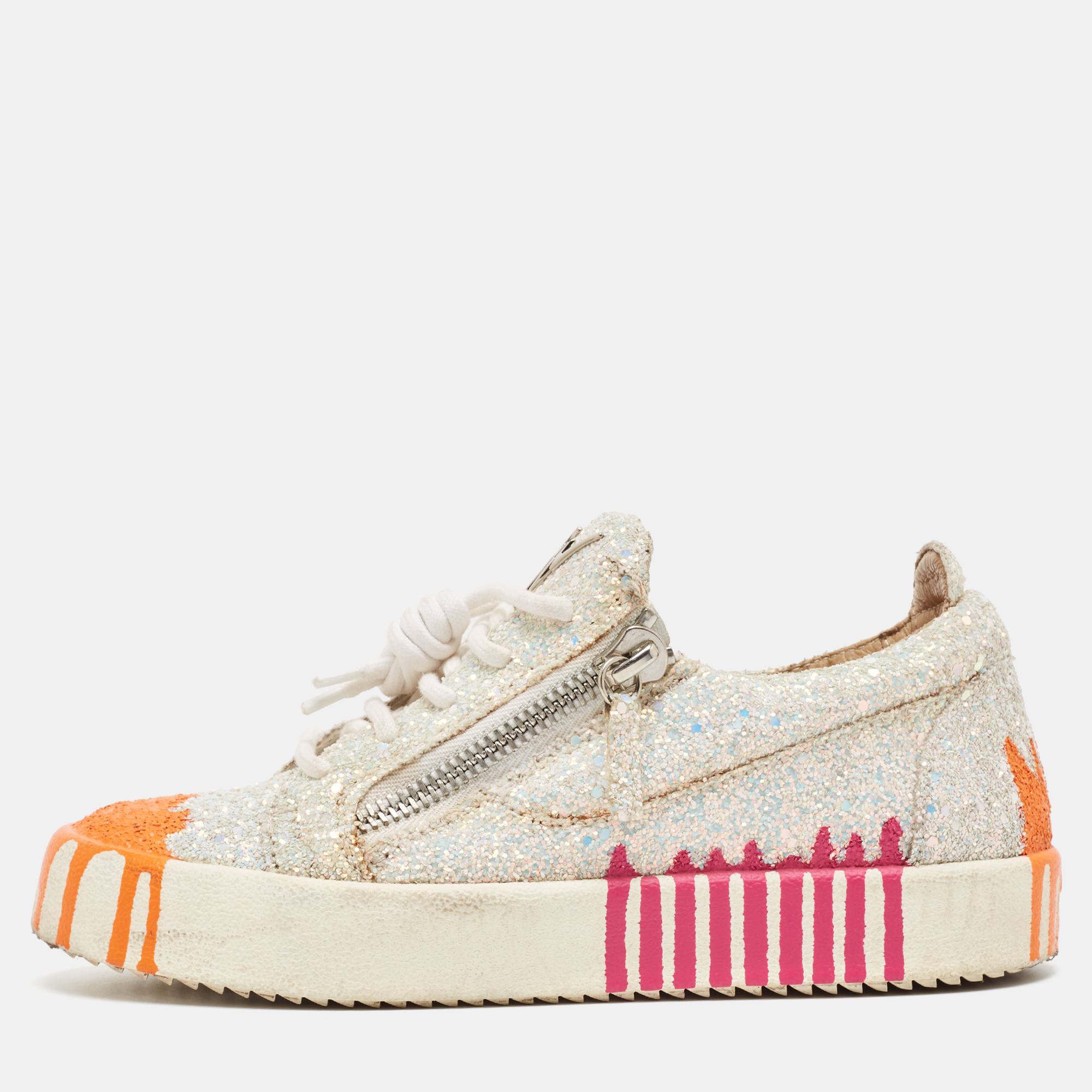 

Giuseppe Zanotti Multicolor Glitter Frankie Low Top Sneakers Size