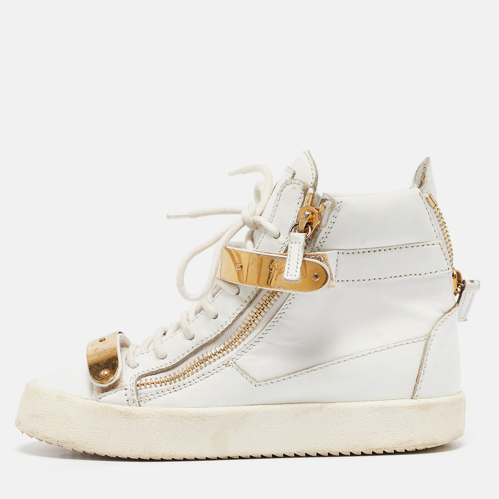 

Giuseppe Zanotti White Leather London High Top Sneakers Size