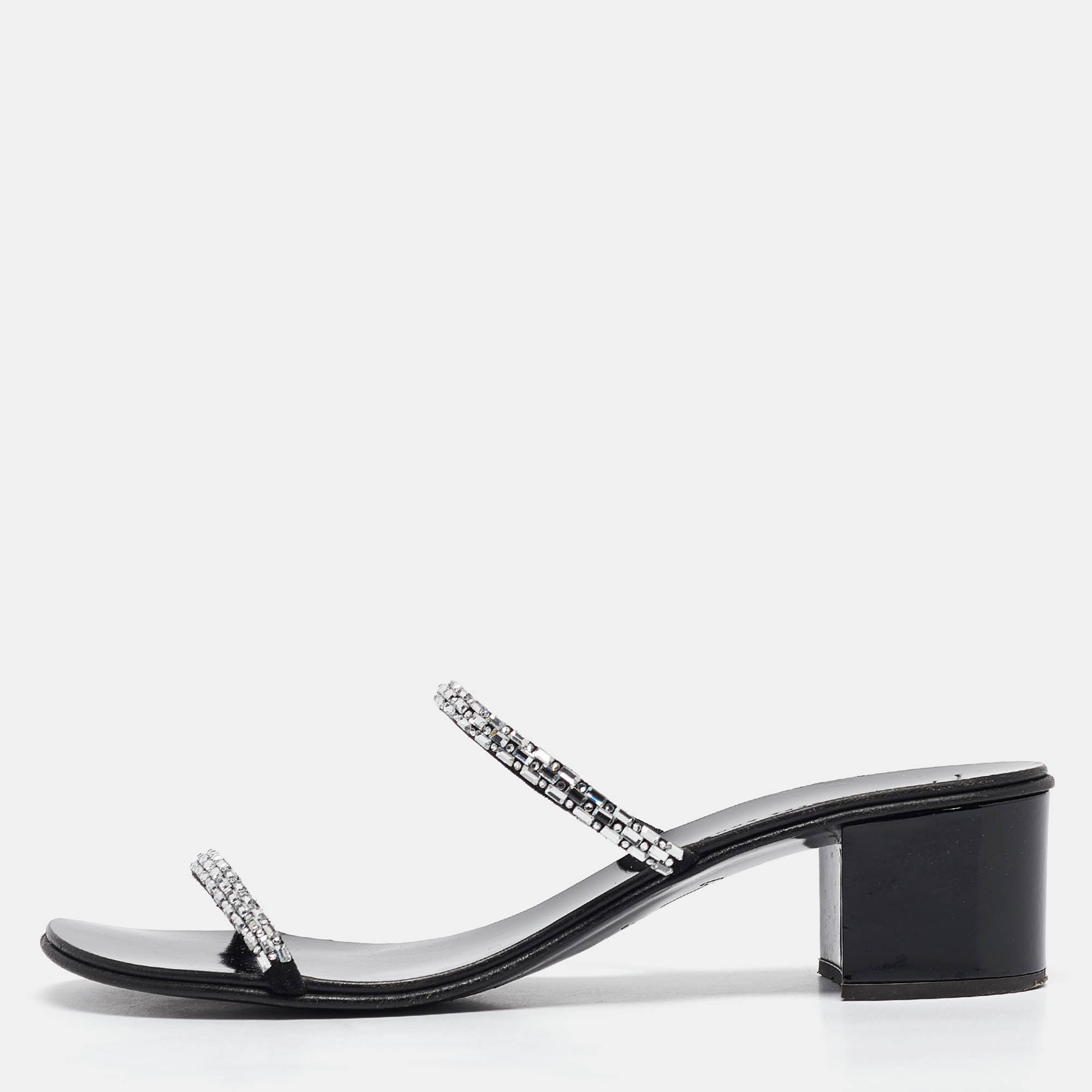 

Giuseppe Zanotti Black Crystal Embellished Suede Slide Sandals Size