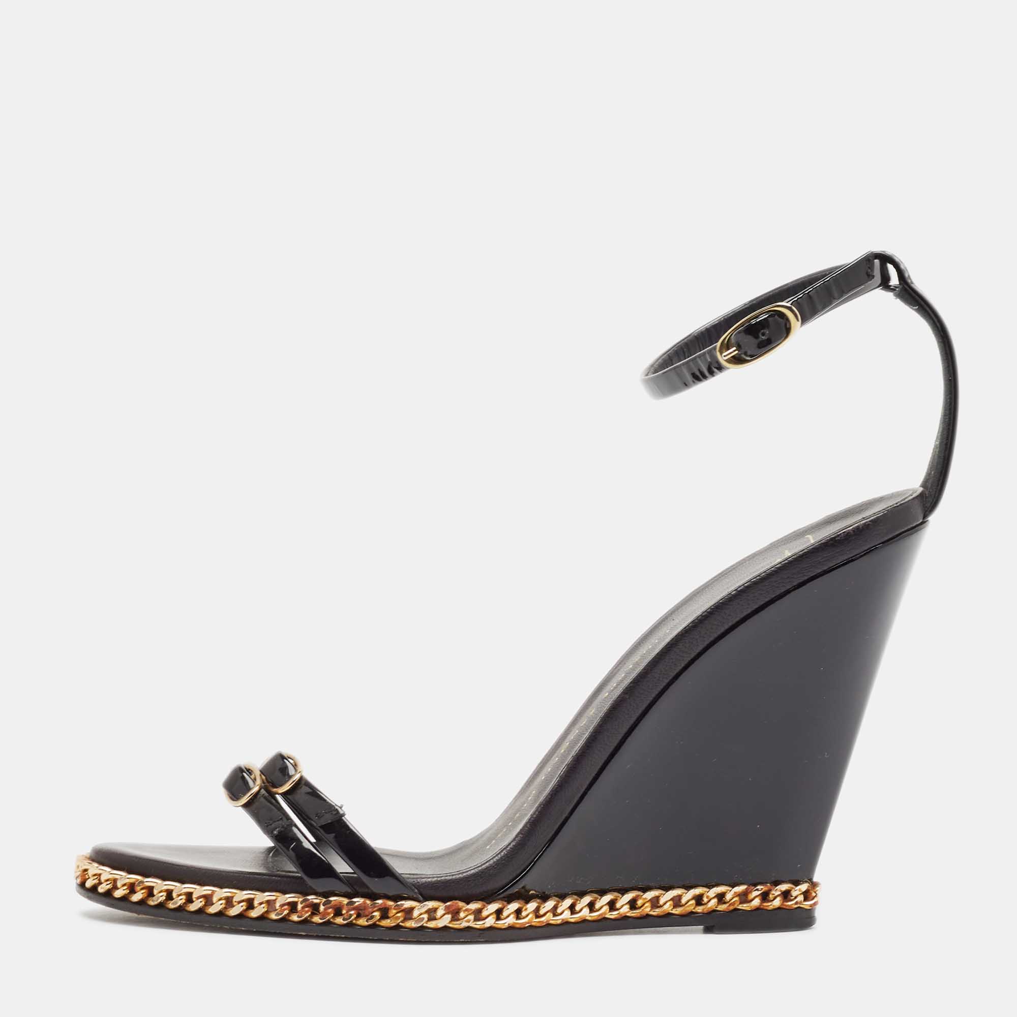 

Giuseppe Zanotti Black Patent Leather Wedge Sandals Size