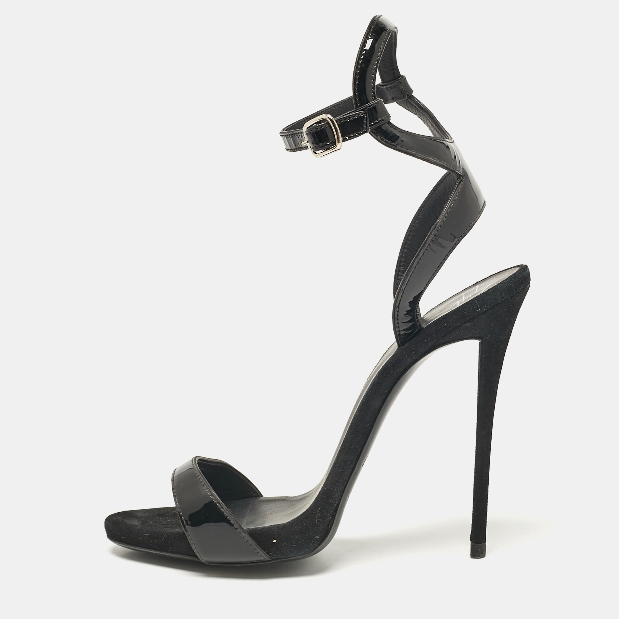 

Giuseppe Zanotti Black Patent Leather Ankle Strap Sandals Size