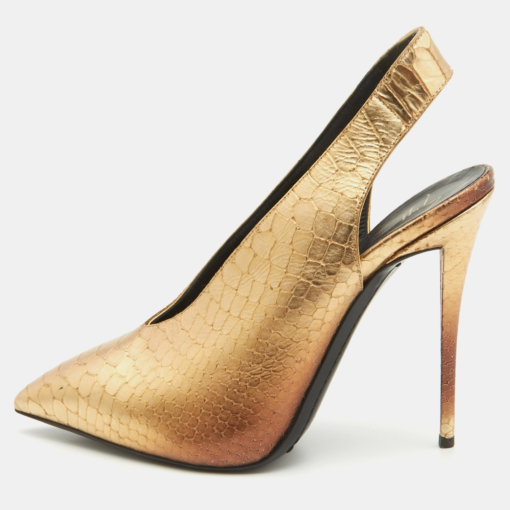 

Giuseppe Zanotti Metallic Golden Python Embossed Leather Slingback Pumps Size, Gold