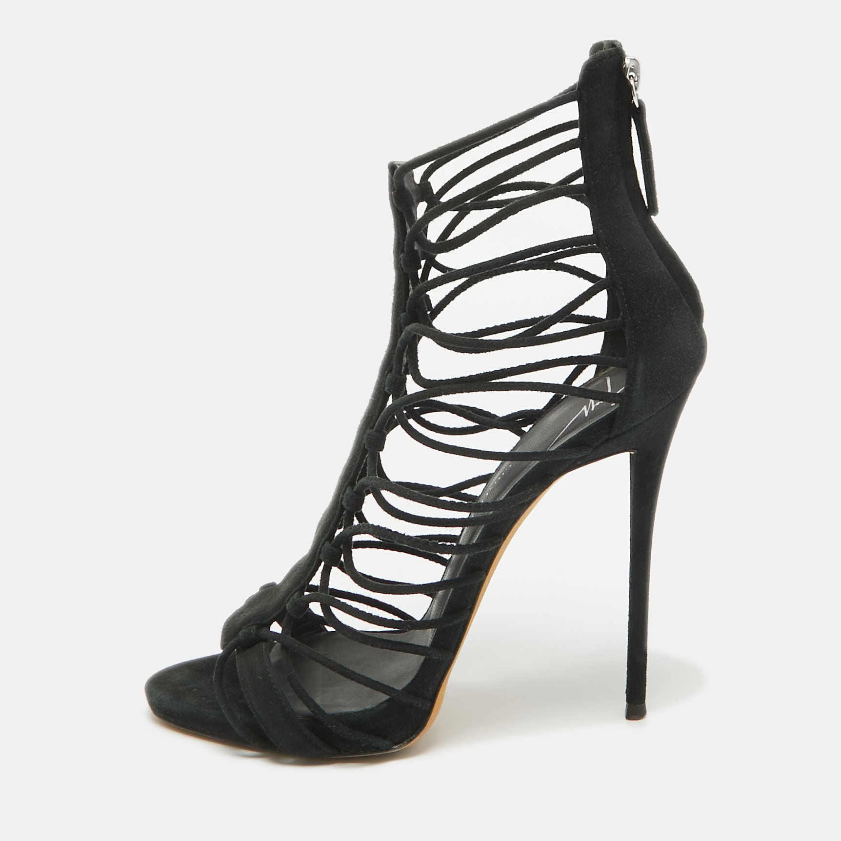 

Giuseppe Zanotti Black Suede Gladiator Peep Toe Sandals Size