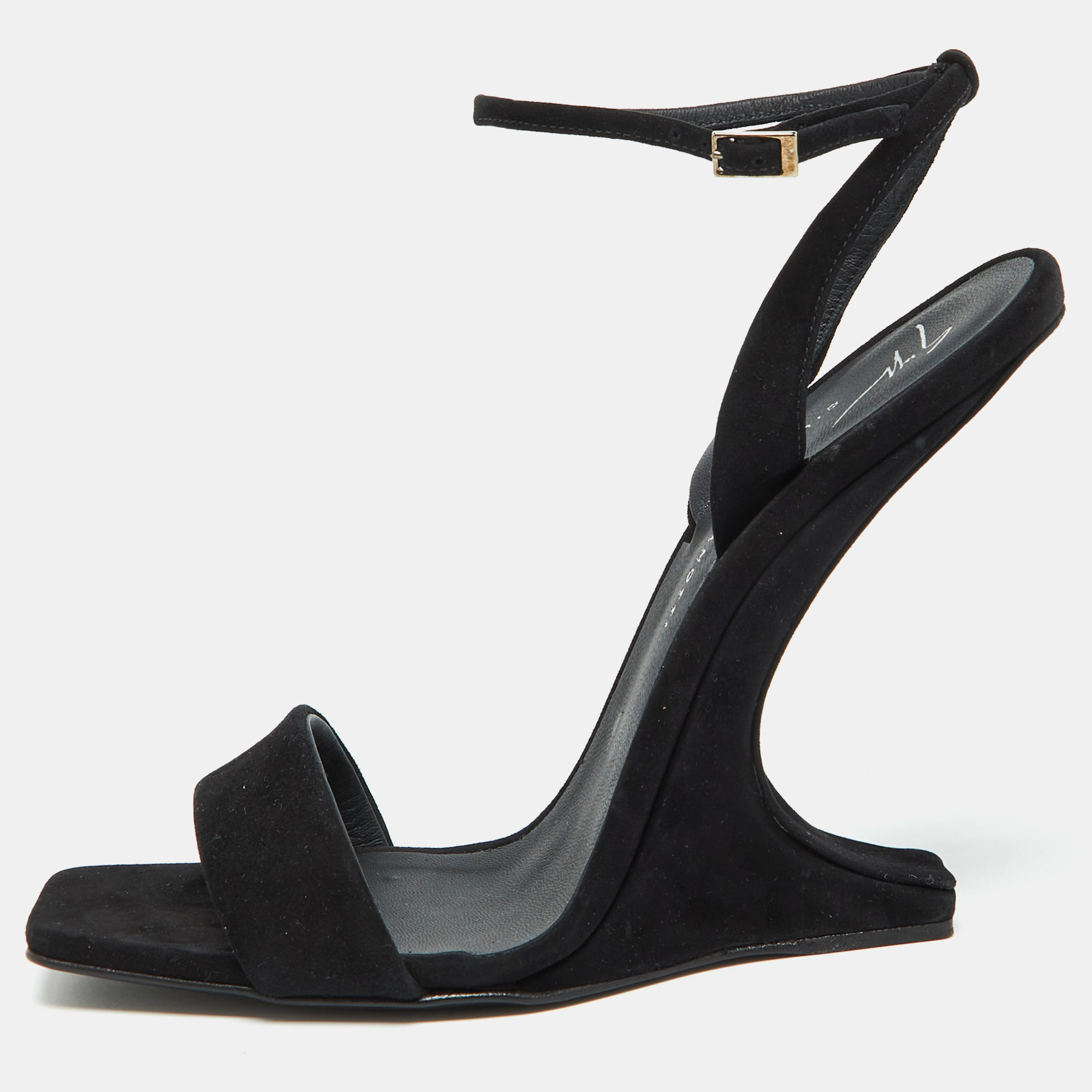 

Giuseppe Zanotti Black Suede Heelless Ankle Strap Sandals Size