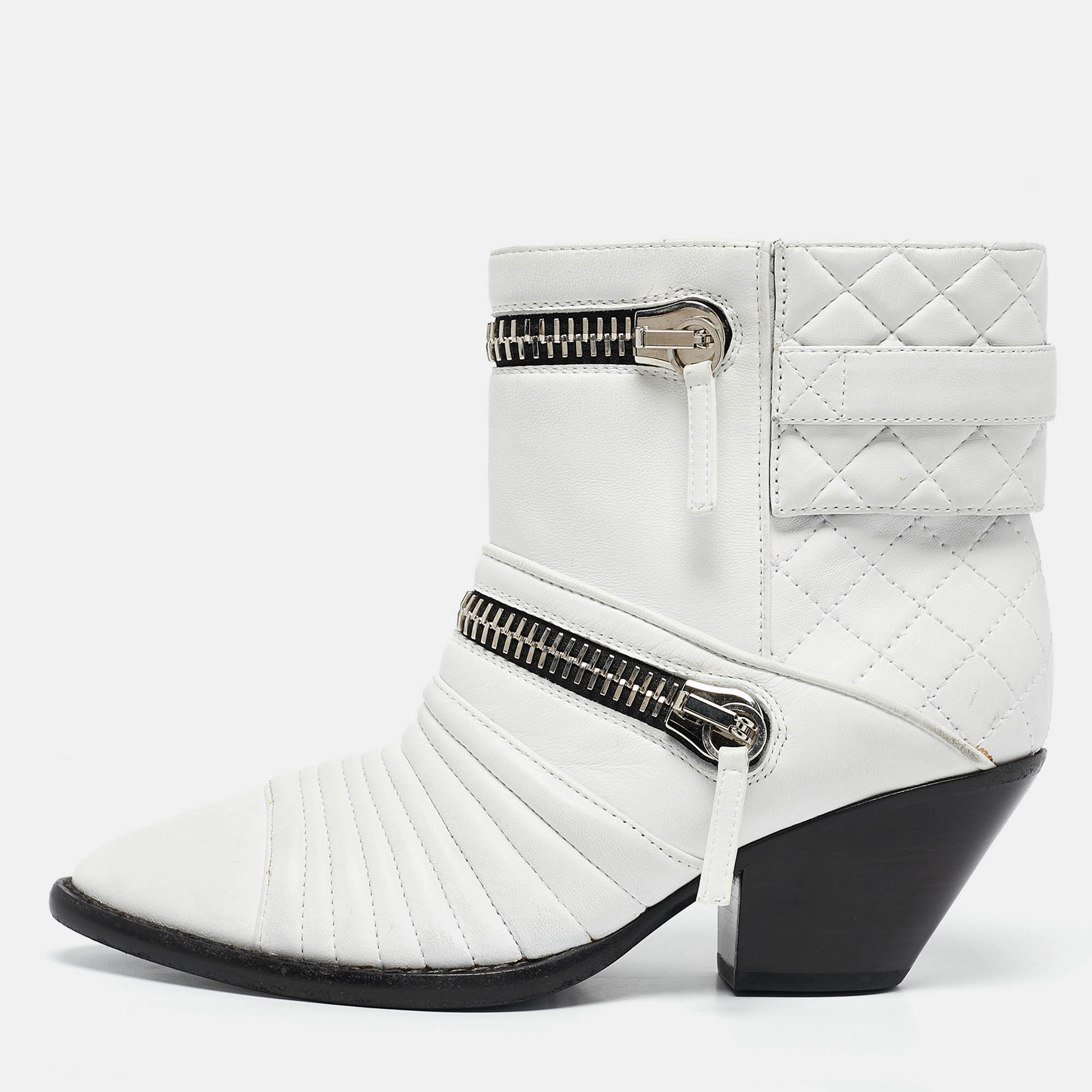 

Giuseppe Zanotti White Quilted Leather Moto Boots Size