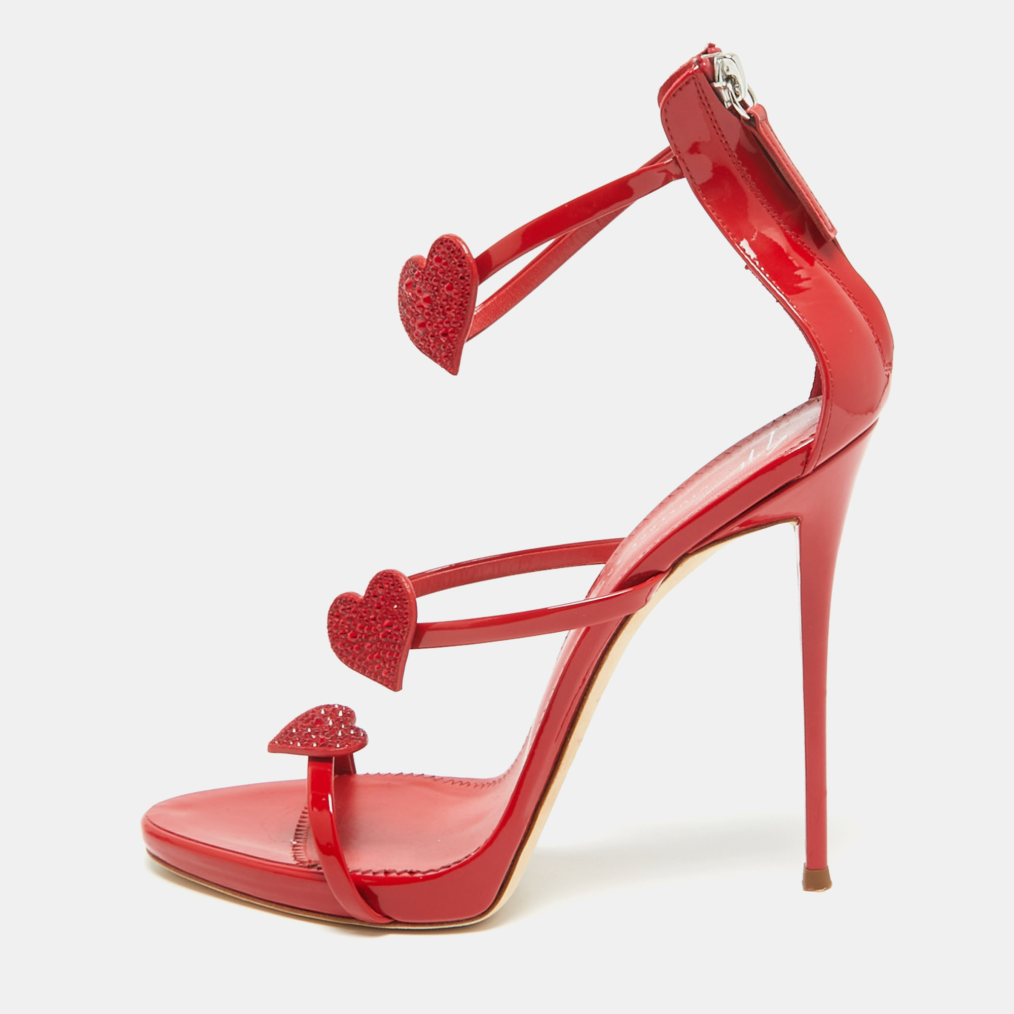 

Giuseppe Zanotti Red Patent leather Harmony Love Ankle Strap Sandals Size