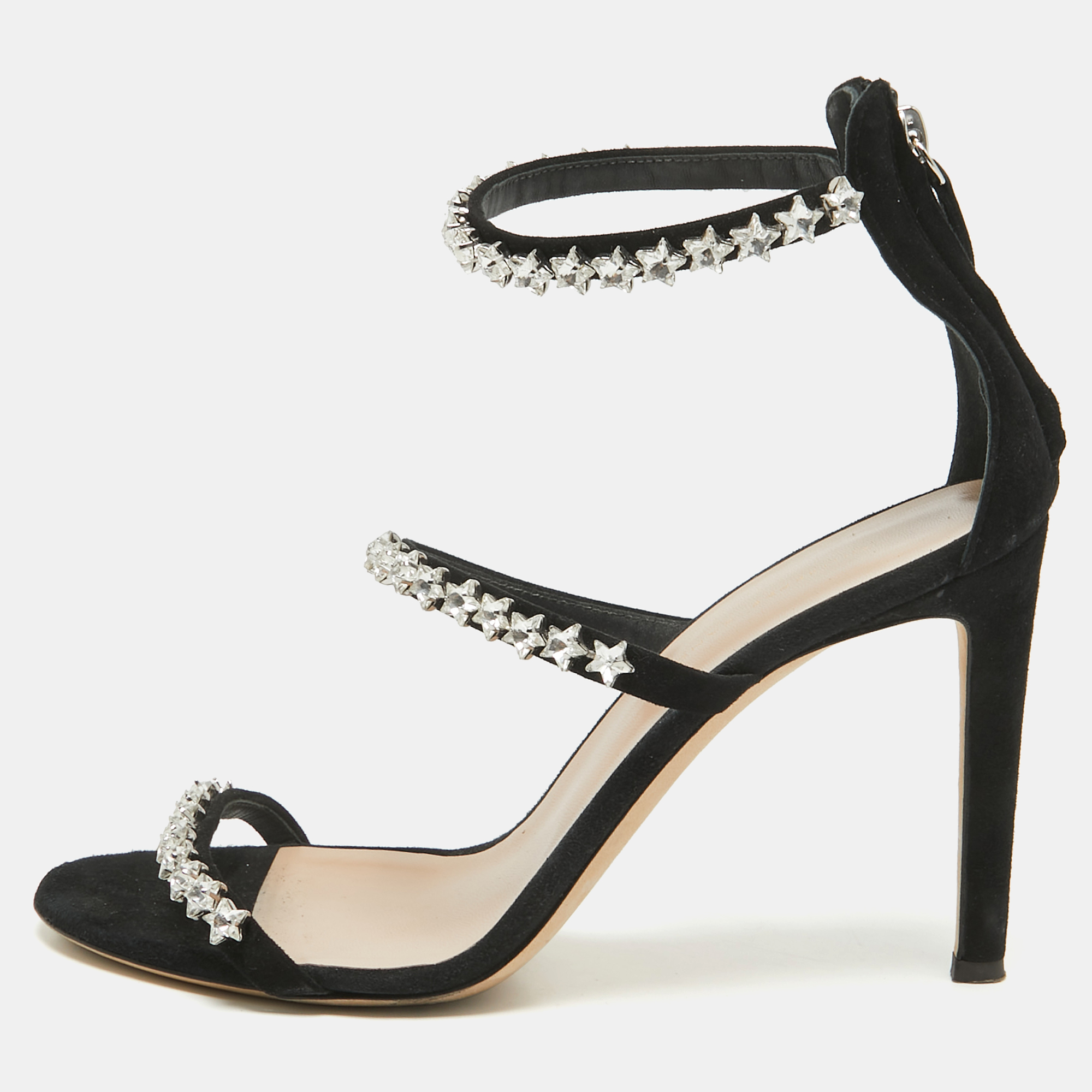 

Giuseppe Zanotti Black Suede Star Crystal Harmony Sandals Size