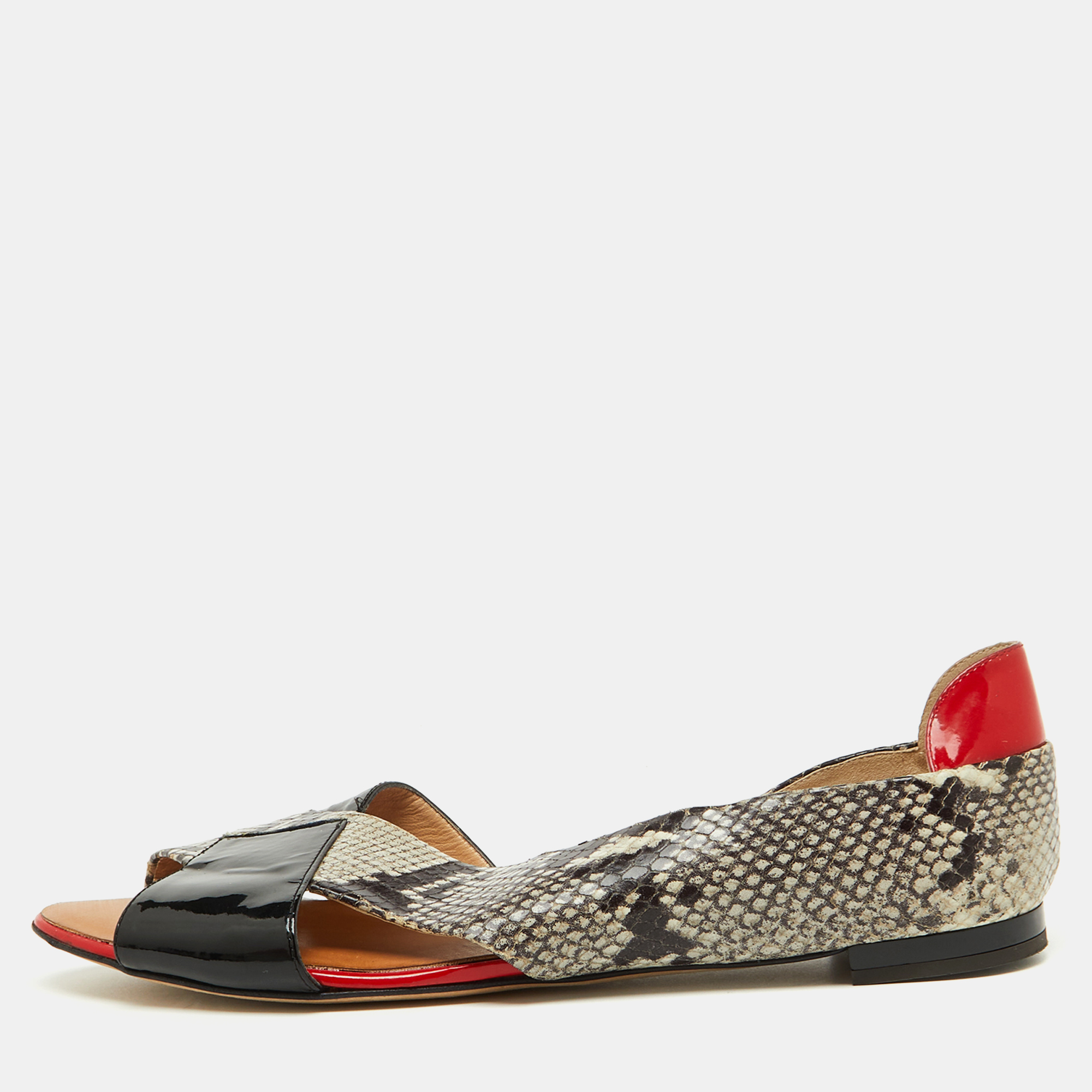 

Giuseppe Zanotti Multicolor Python Embossed and Patent Leather D'orsay Flat Sandals Size