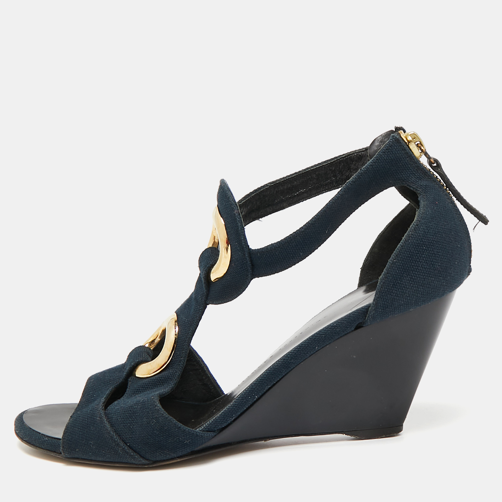 

Giuseppe Zanotti Blue Canvas Wedge Sandals Size