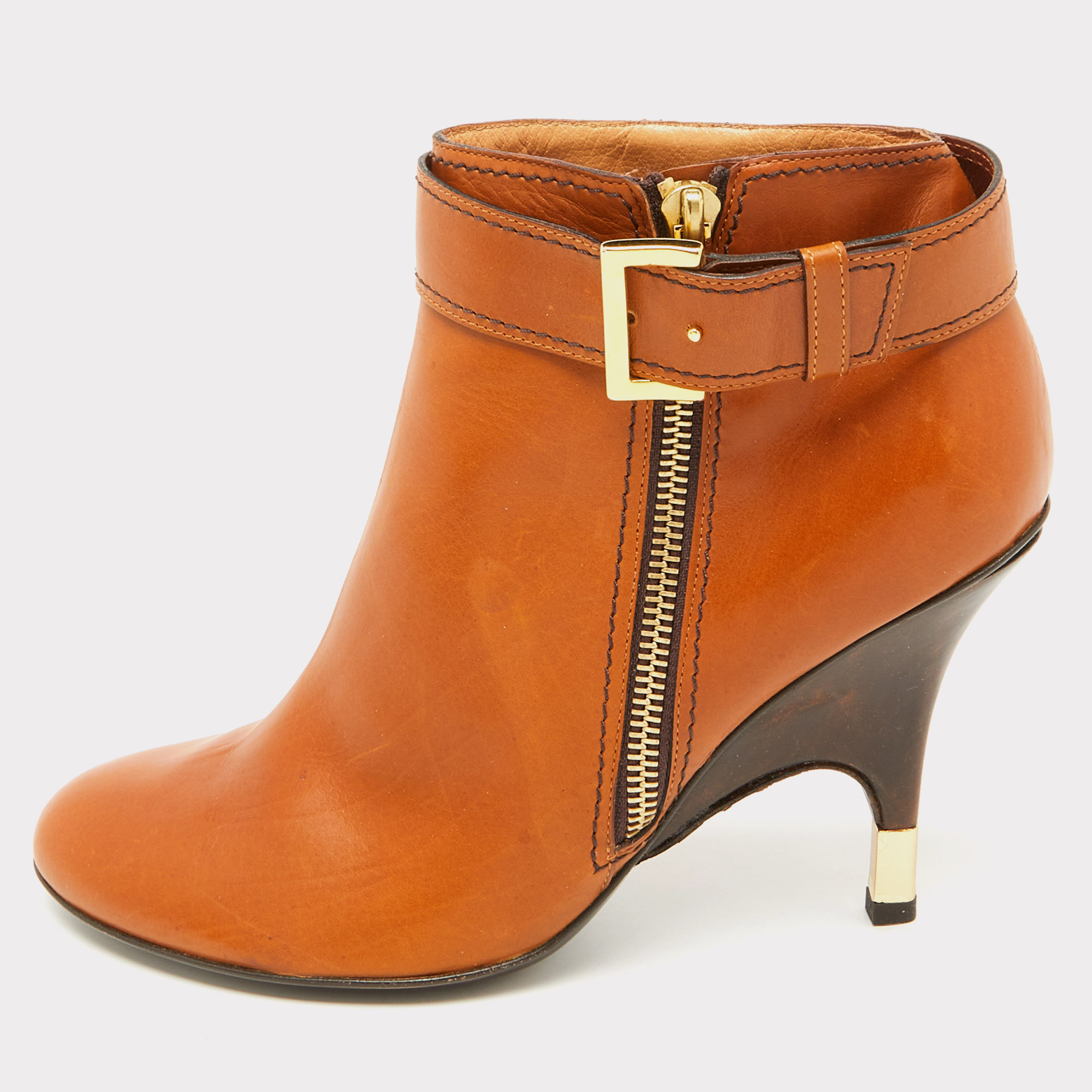 

Giuseppe Zanotti Tan Leather Buckle Detail Ankle Length Boots Size