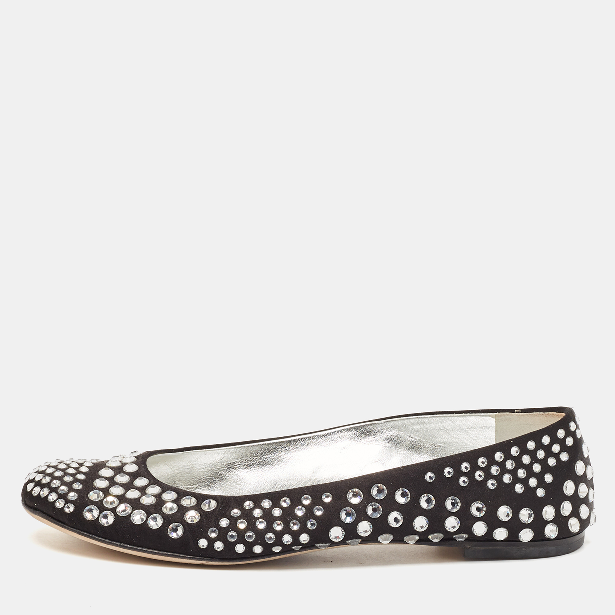 

Giuseppe Zanotti Black Satin Crystal Embellished Ballet Flats Size