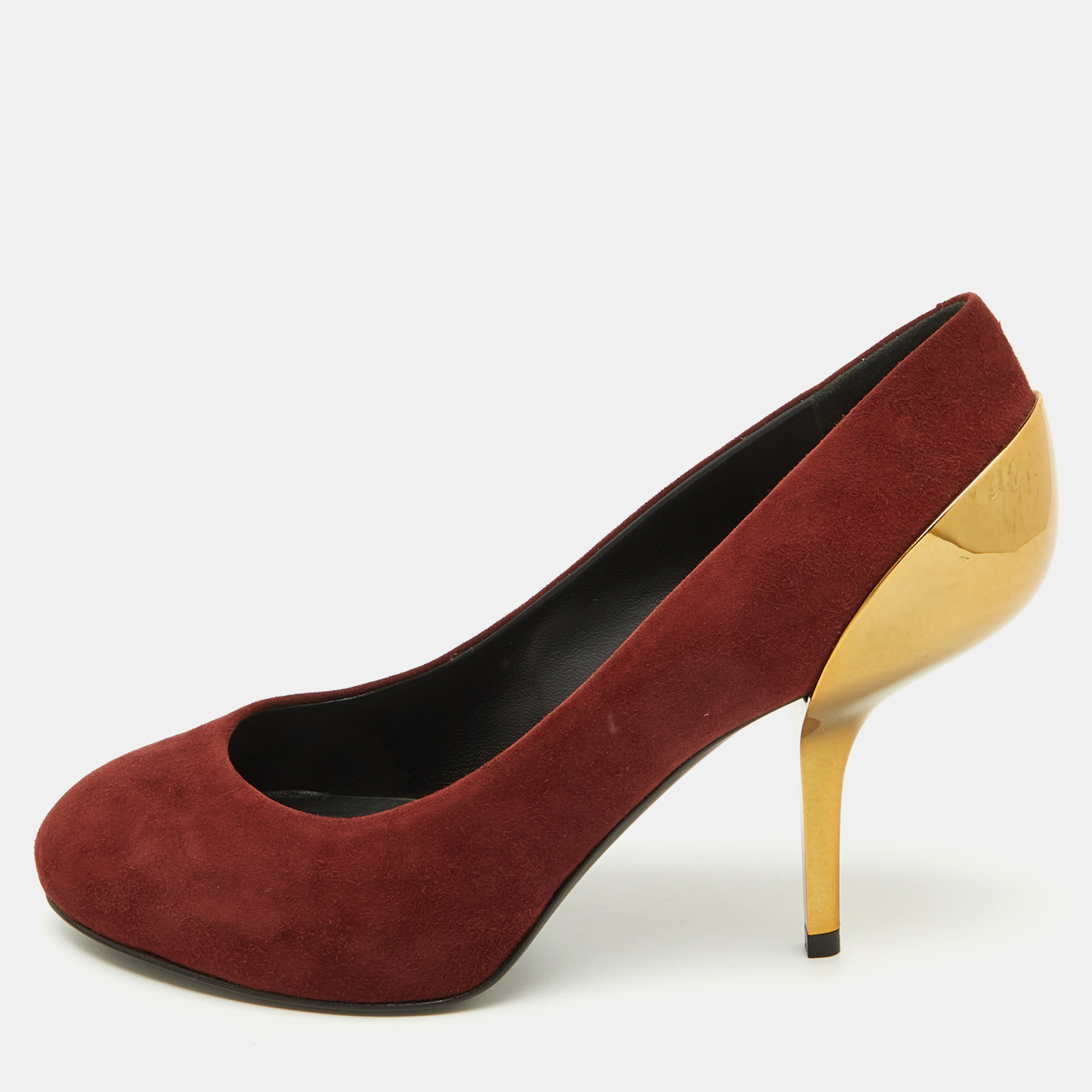 

Giuseppe Zanotti Burgundy Suede Metal Heel Platform Pumps Size