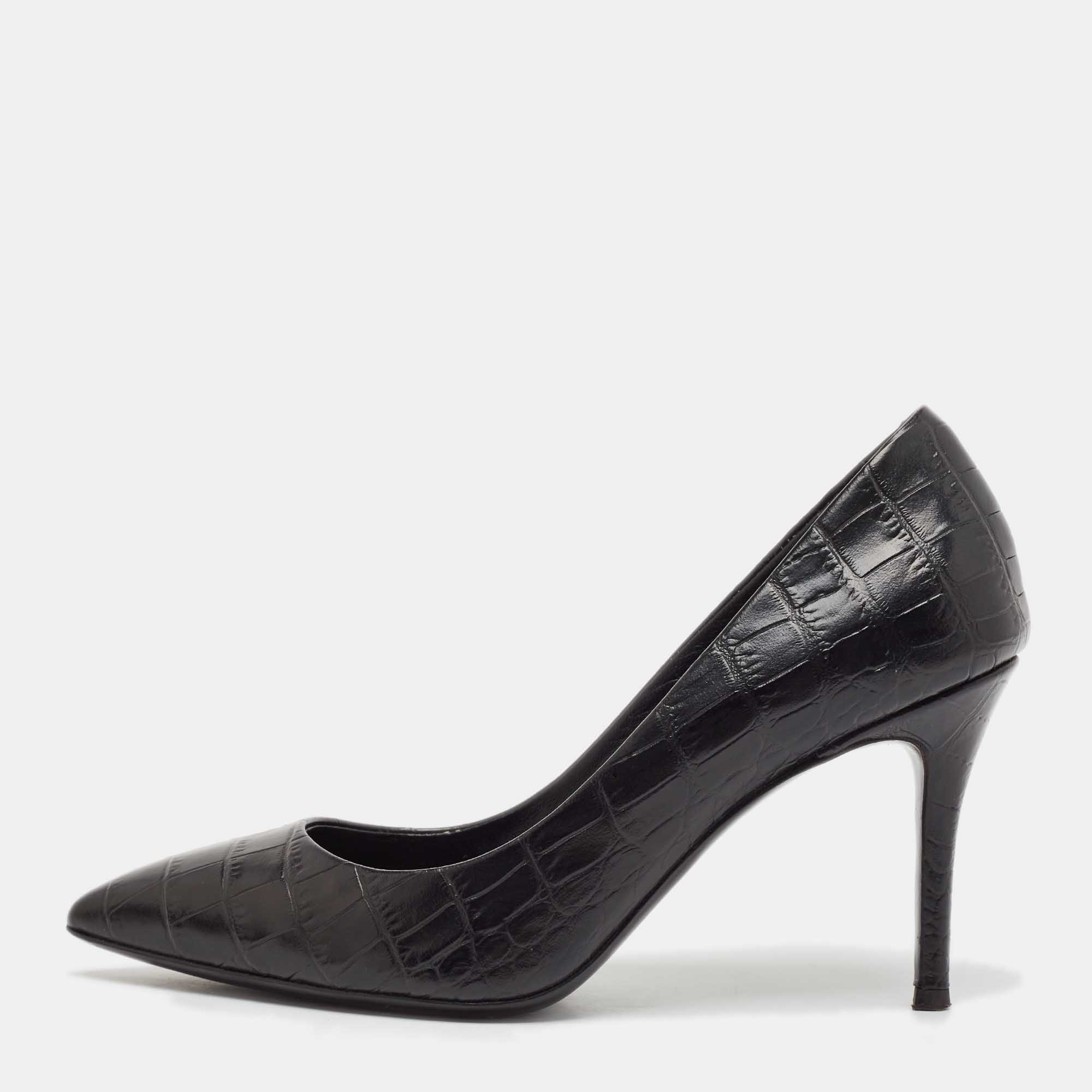 

Giuseppe Zanotti Black Croc Embossed Leather Pointed Toe Pumps Size