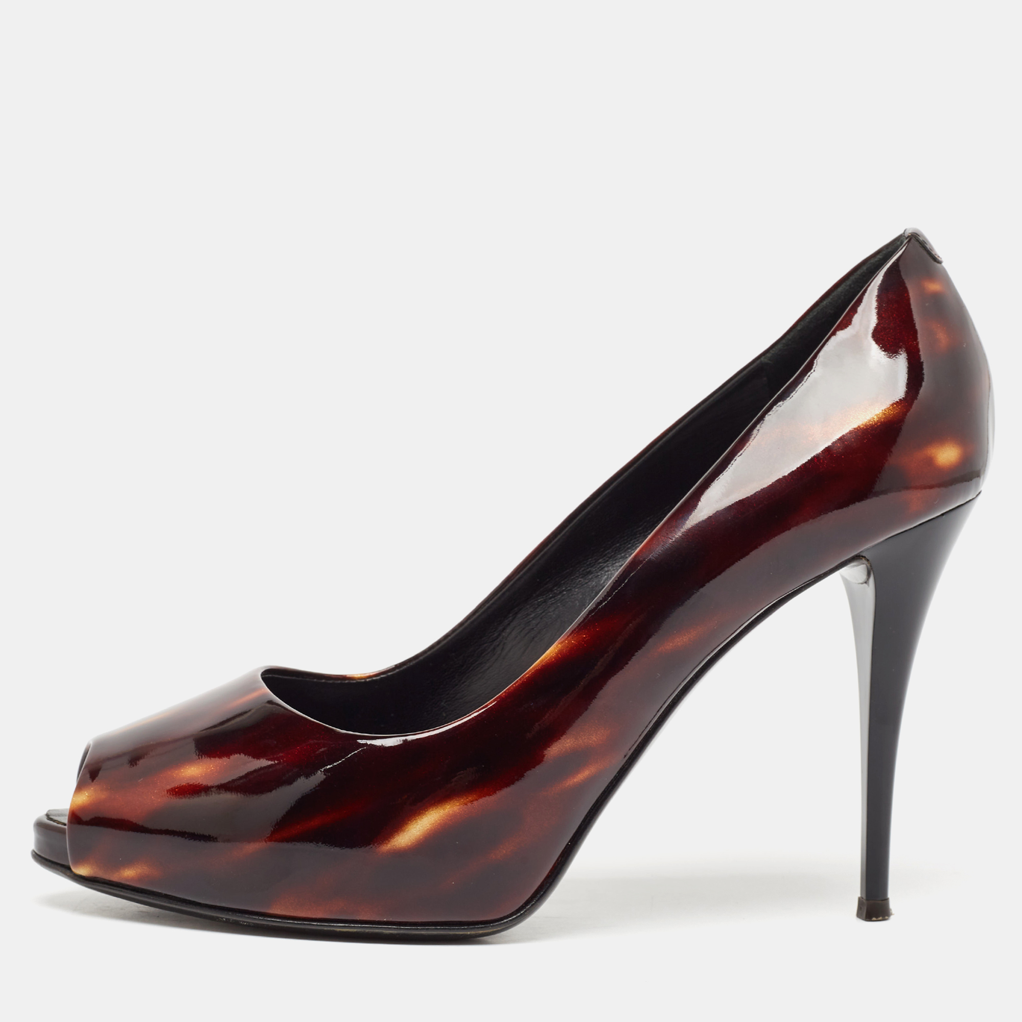 

Giuseppe Zanotti Brown Patent Leather Peep Toe Pumps Size