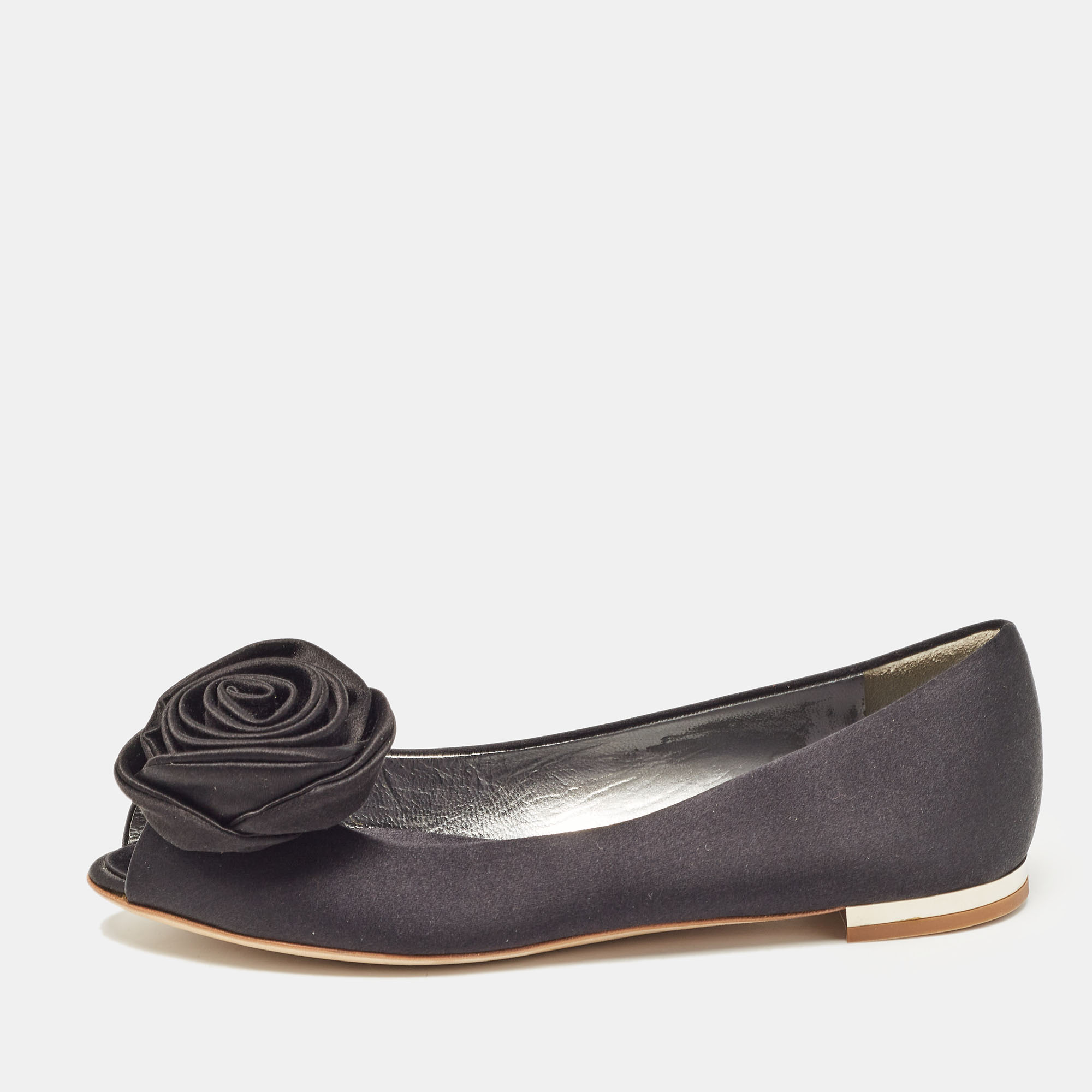 

Giuseppe Zanotti Black Satin Flower Applique Ballet Flats Size