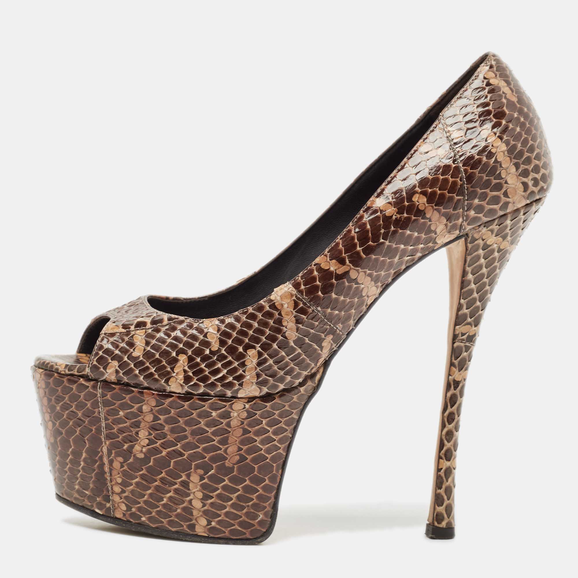 

Giuseppe Zanotti Brown Python Leather Platform Pumps Size