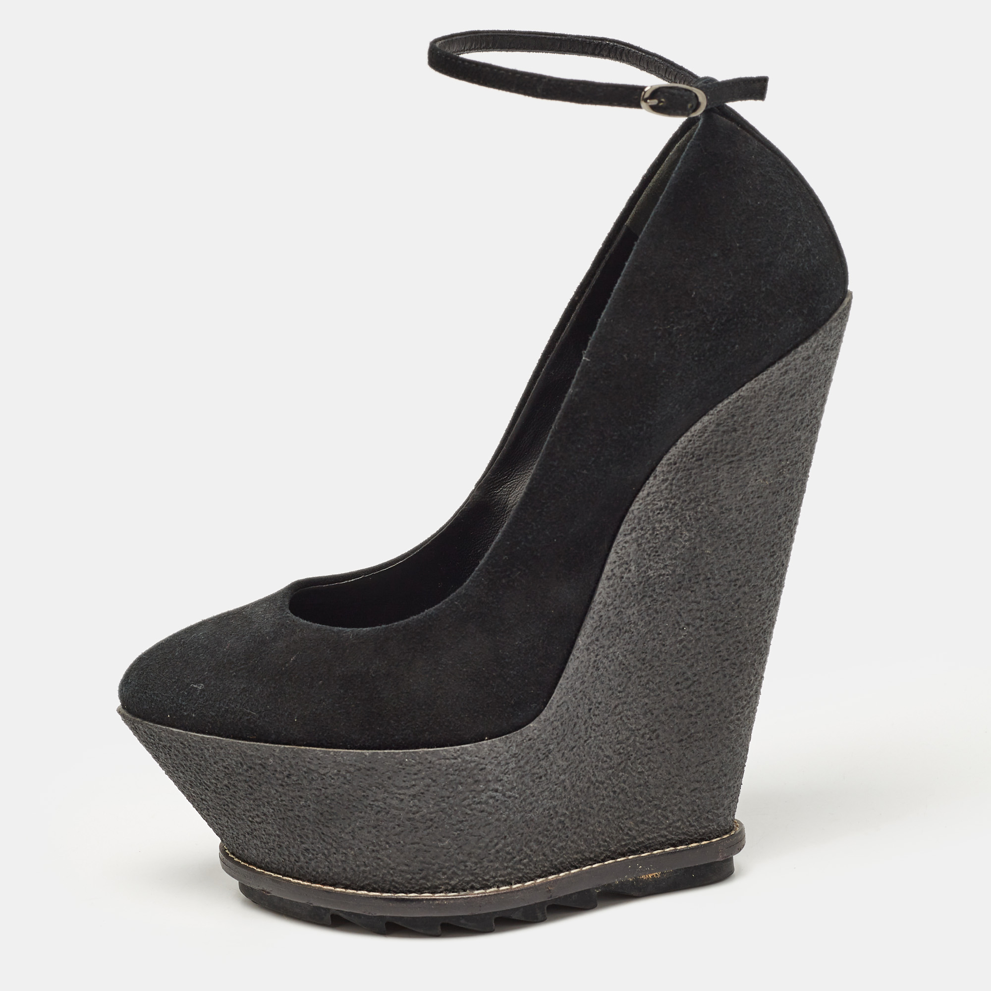 

Giuseppe Zanotti Black Suede Wedge Platform Ankle Strap Pumps Size