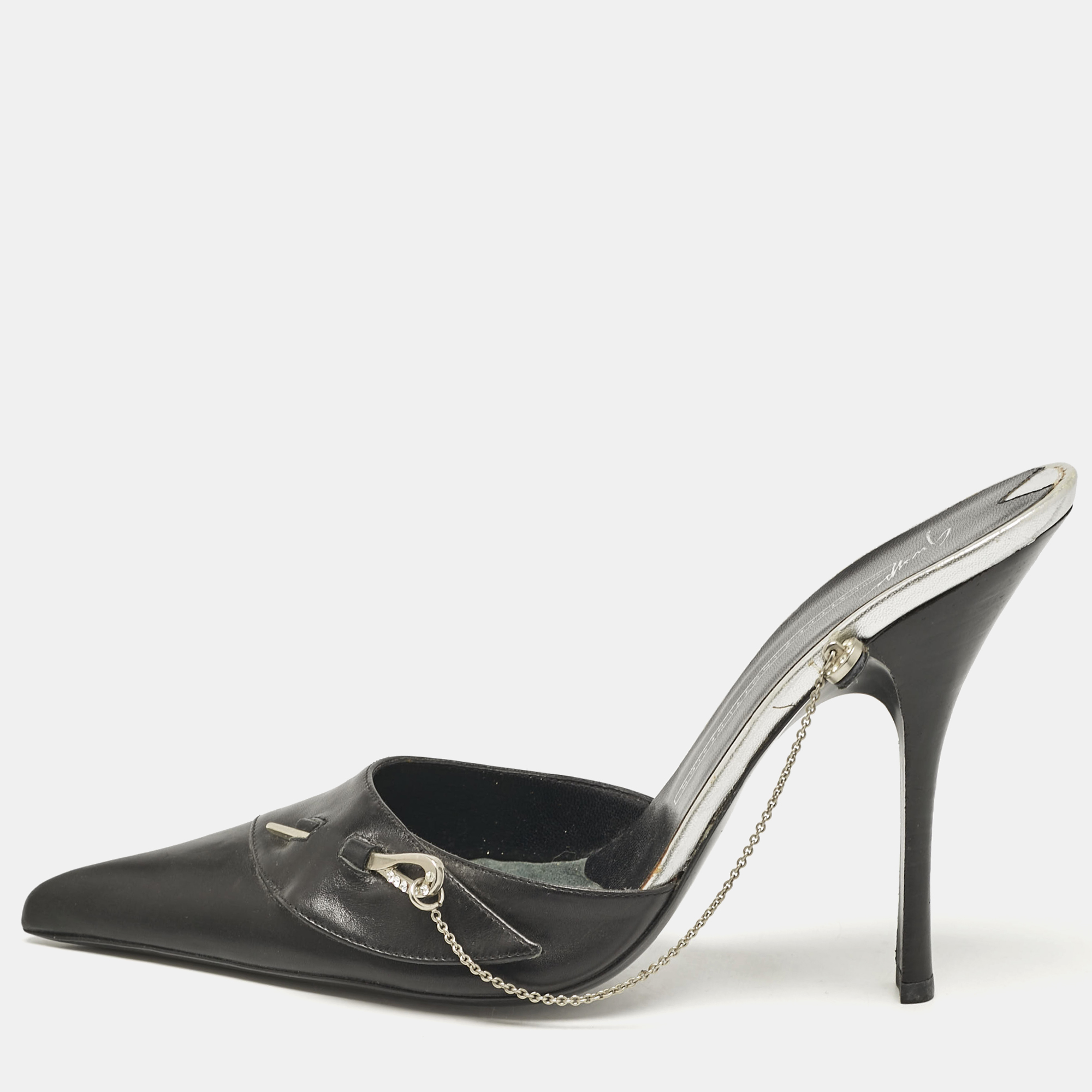 

Giuseppe Zanotti Black Leather Pointed Toe Mules Size