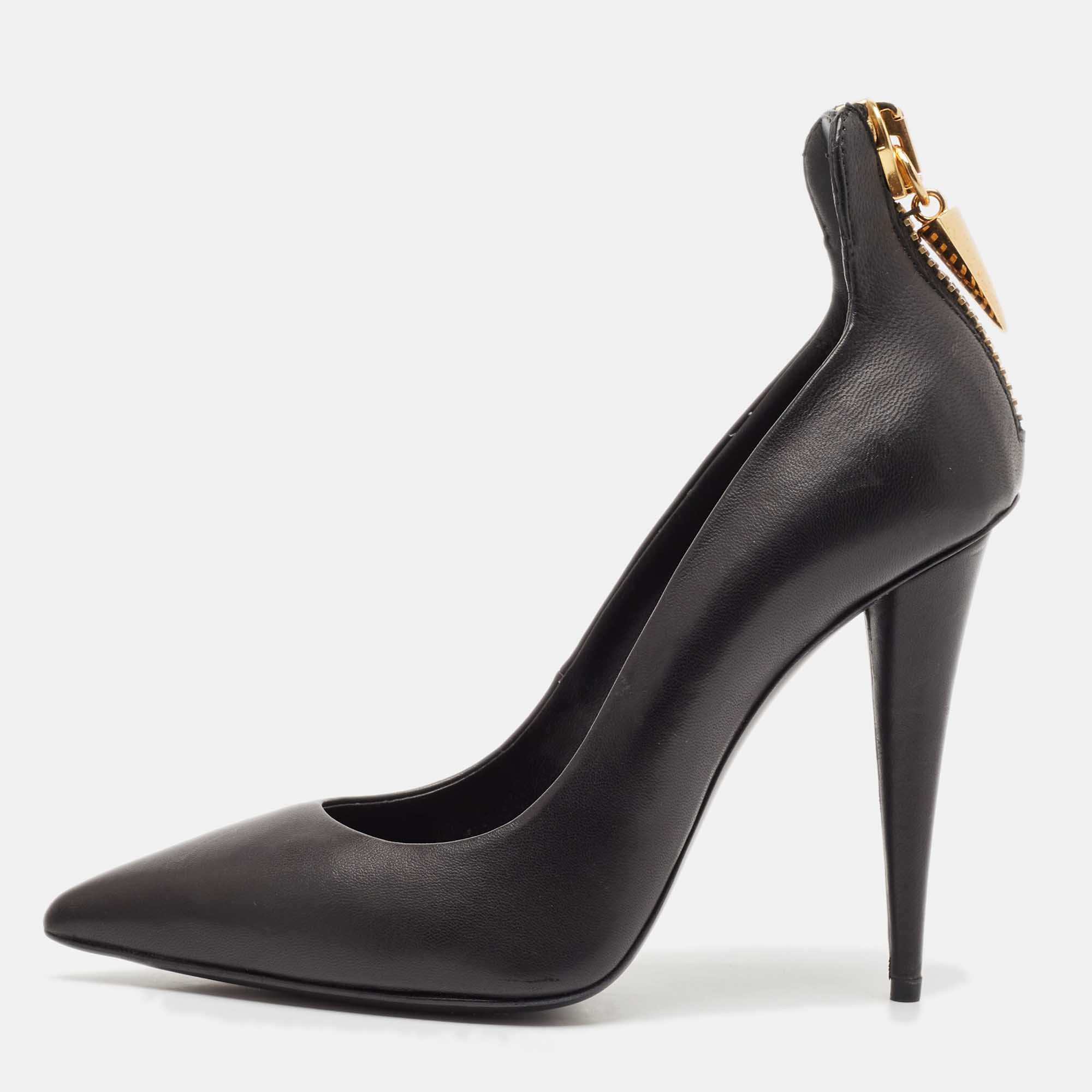 

Giuseppe Zanotti Black Leather Horn Zip Back Pumps Size