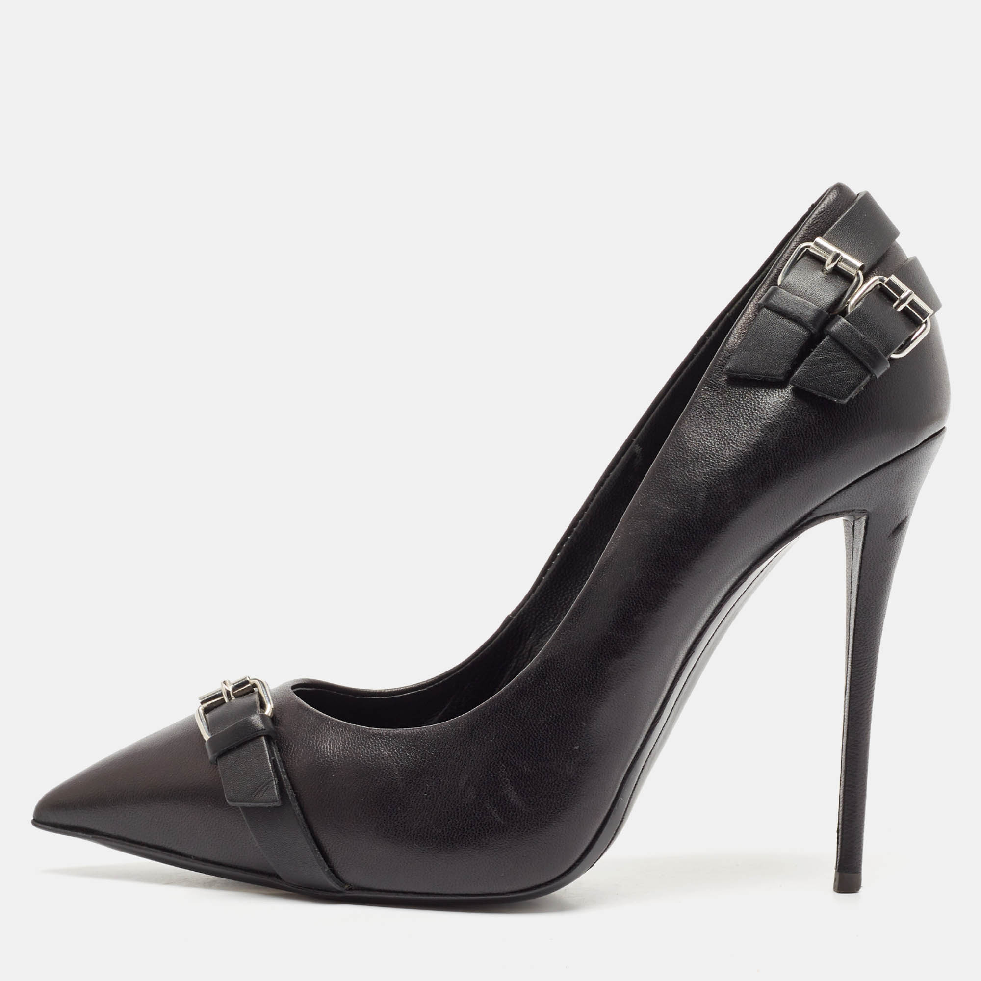 

Giuseppe Zanotti Black Leather Buckle Detail Pointed Pumps Size