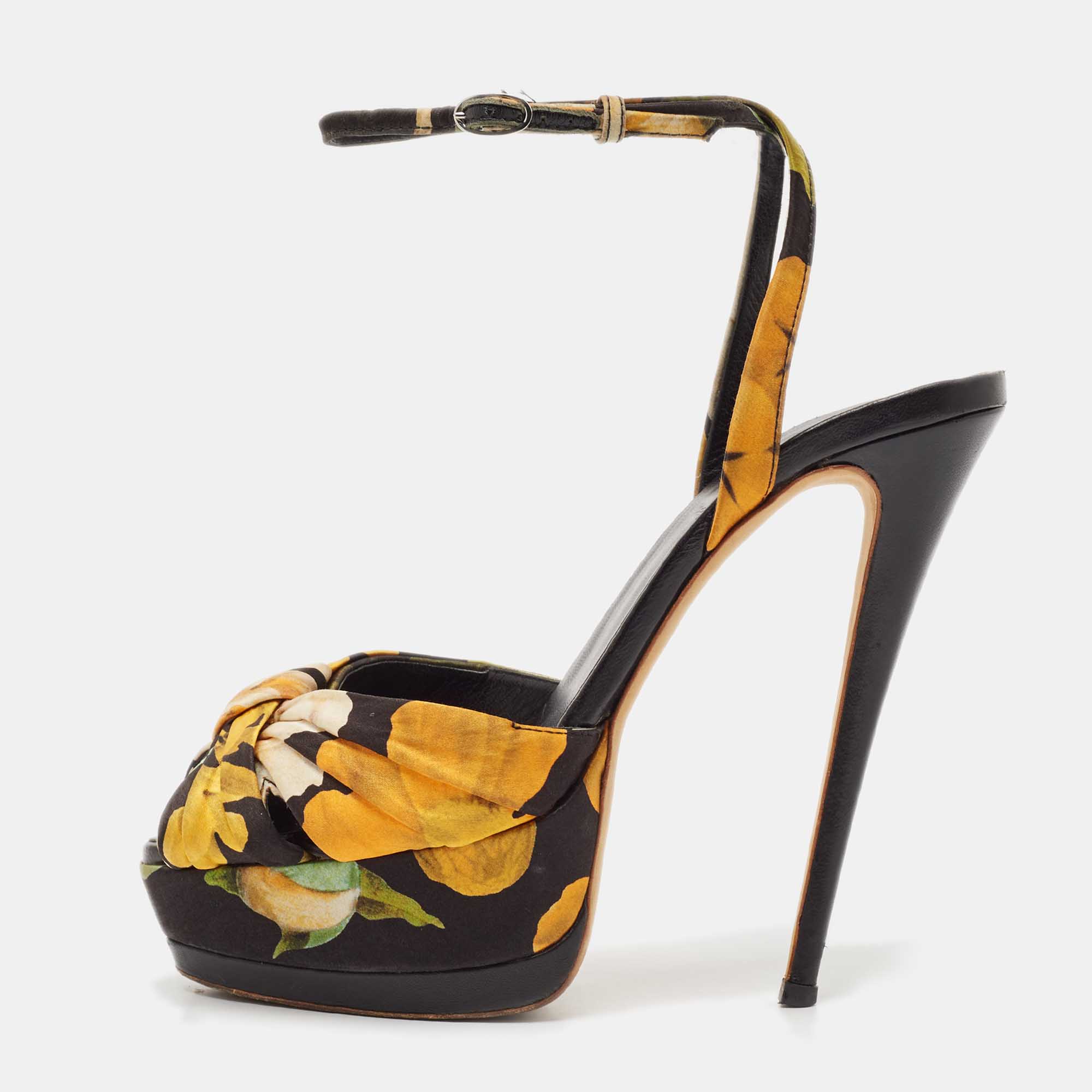 

Giuseppe Zanotti Multicolor Satin Flower Print Ankle Strap Sandals Size