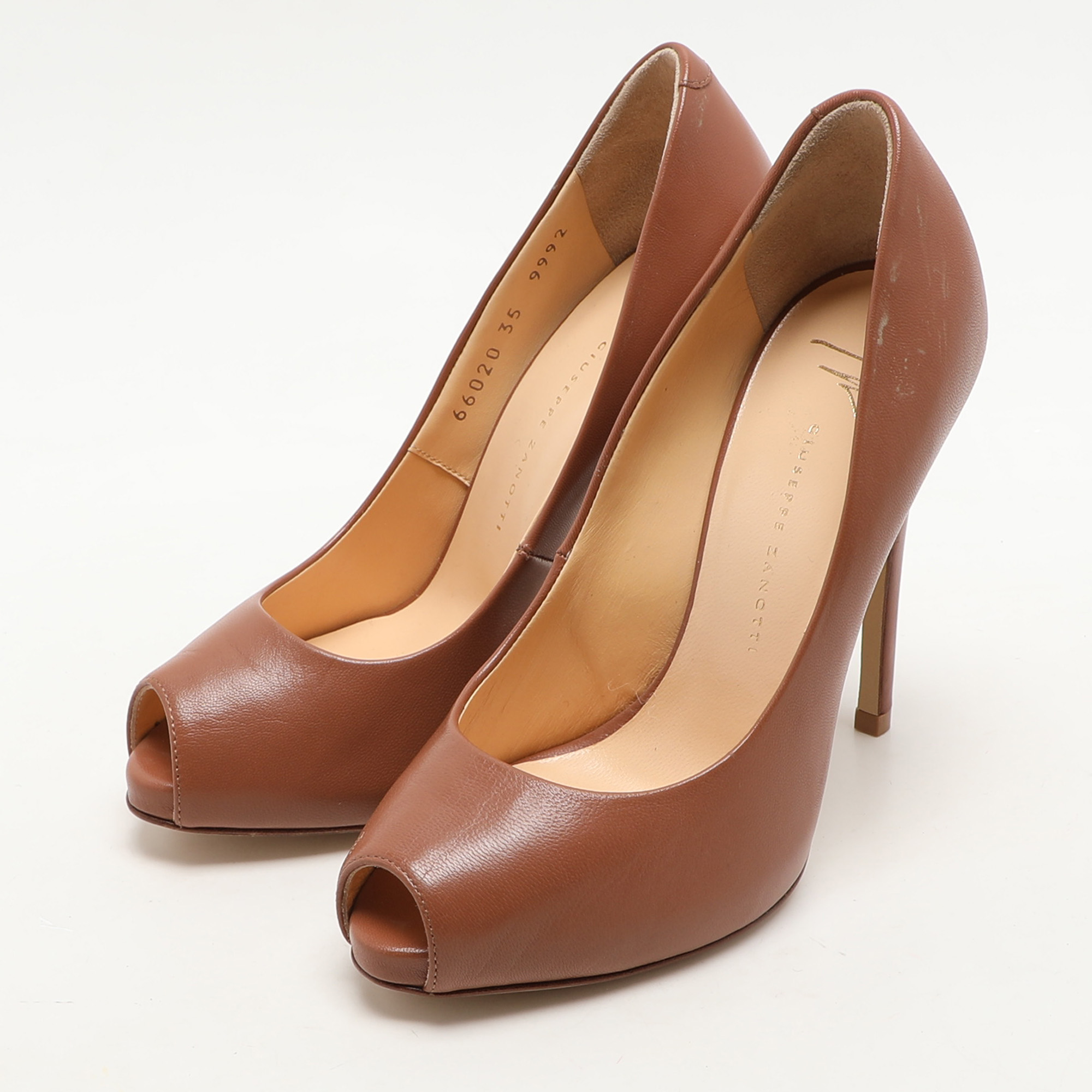 Giuseppe Zanotti Brown Leather Peep Toe Pumps Size 35 