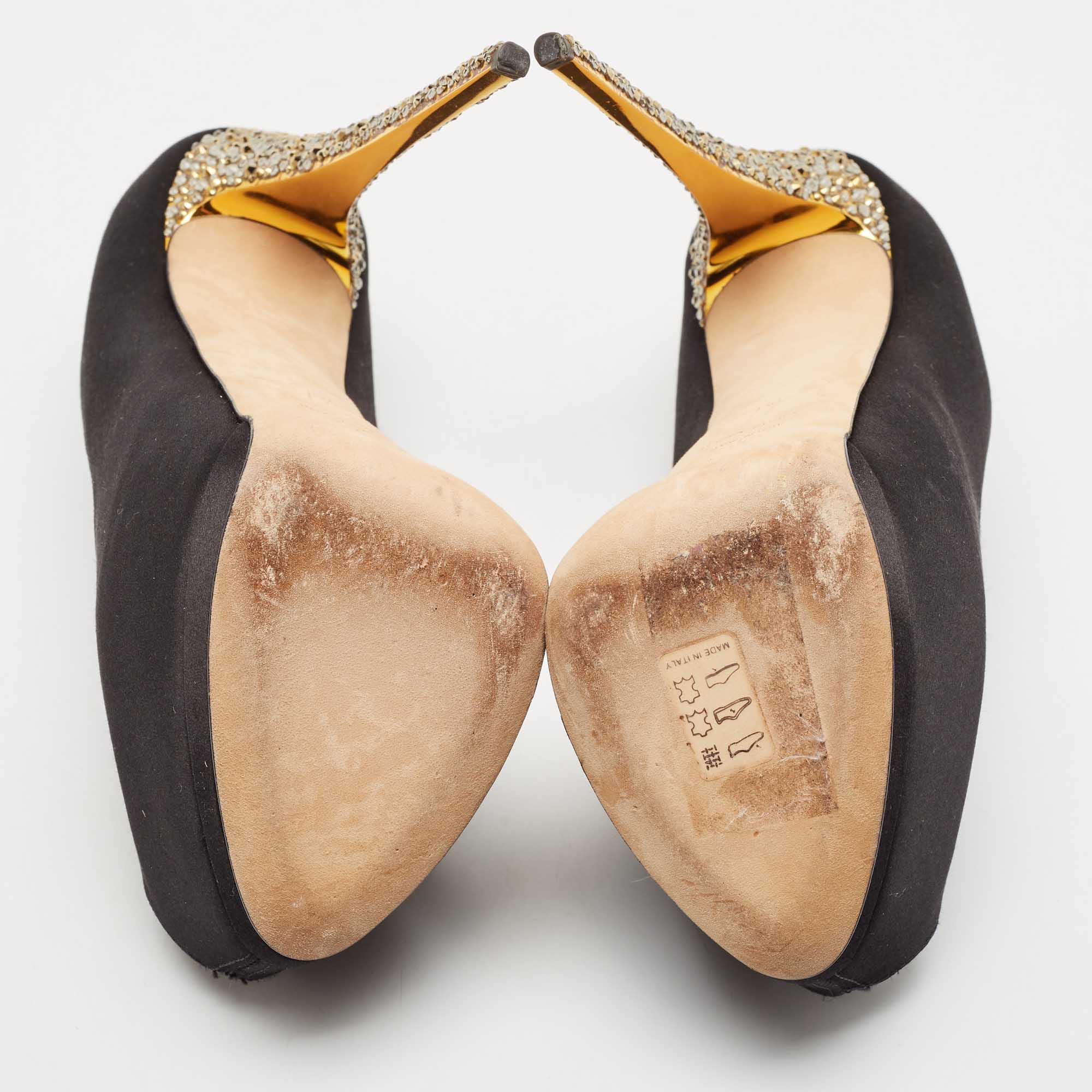 Giuseppe Zanotti Black Satin Platform Peep Toe Pumps Size 38.5 