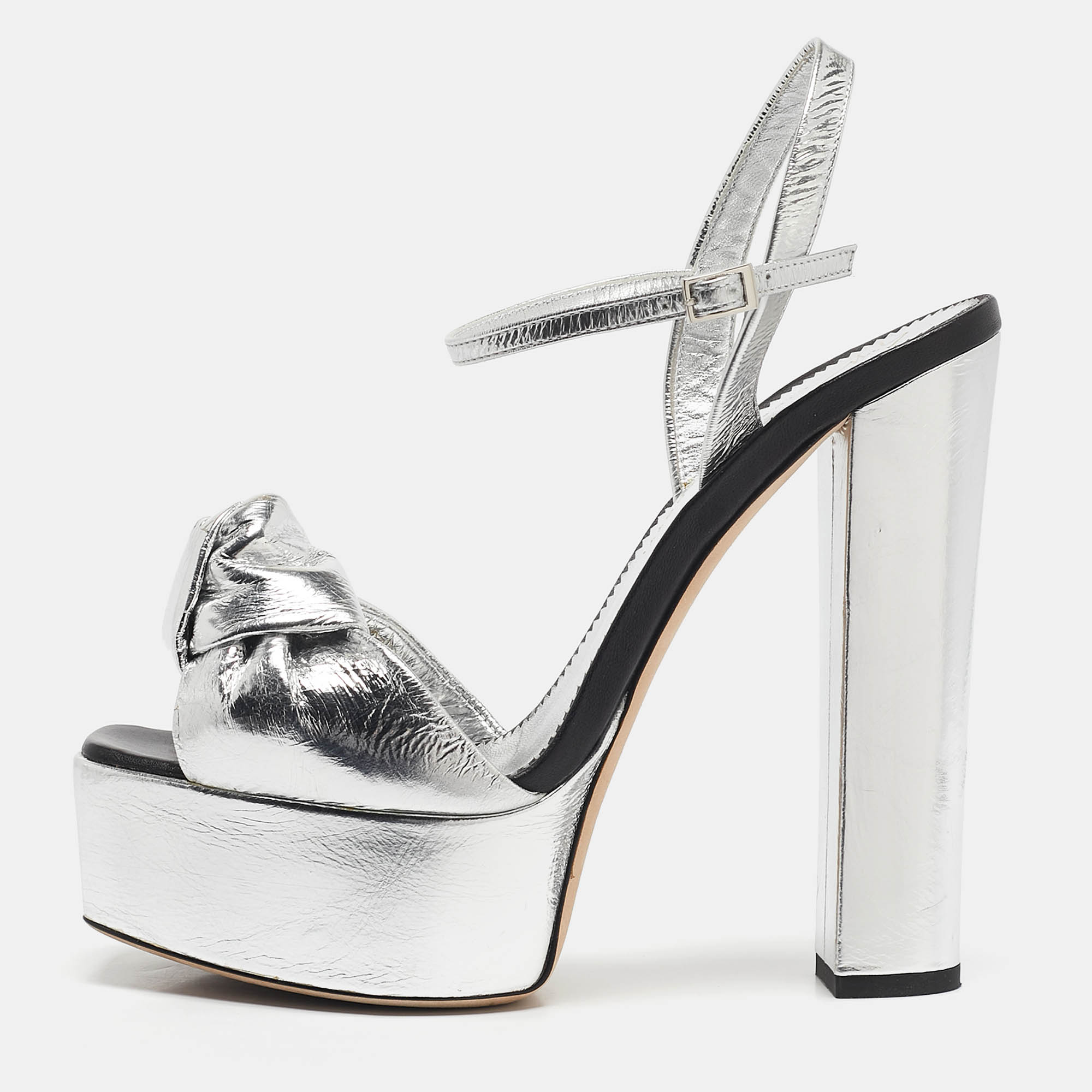 

Giuseppe Zanotti Silver Leather Barbra Platform Sandals Size