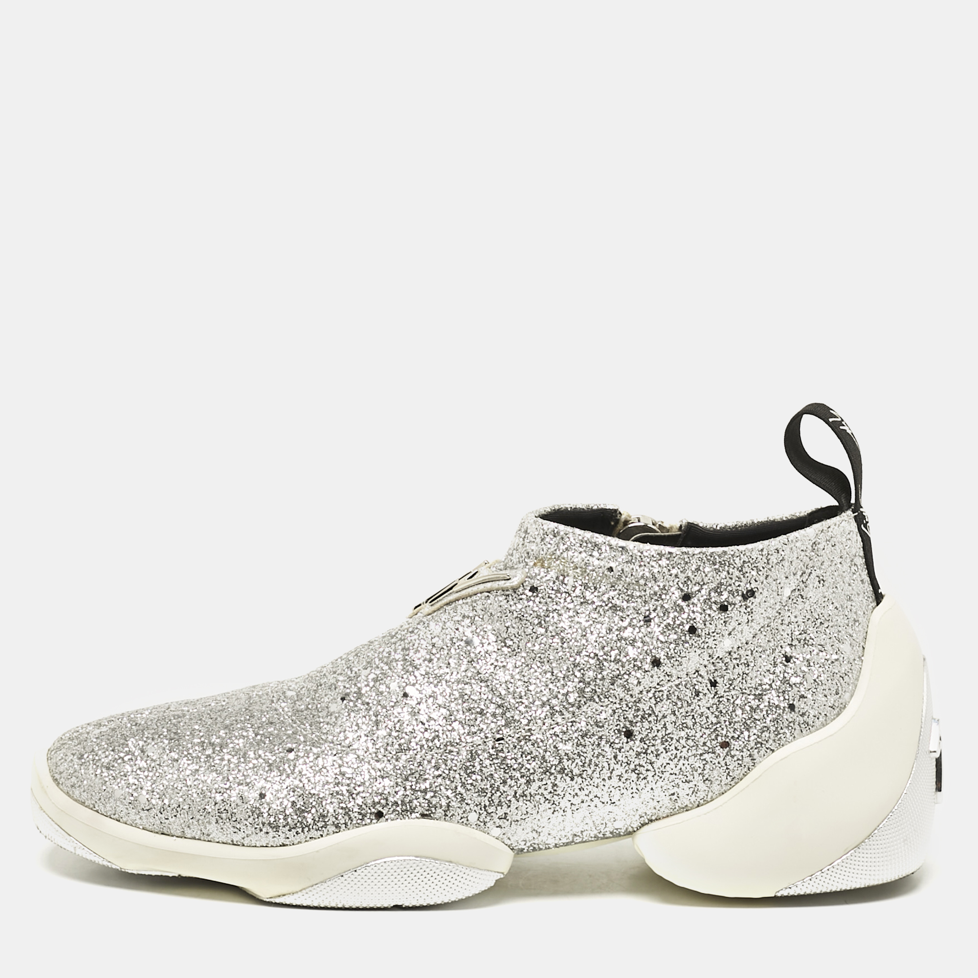 

Giuseppe Zanotti Silver Glitter Jump Sneakers Size