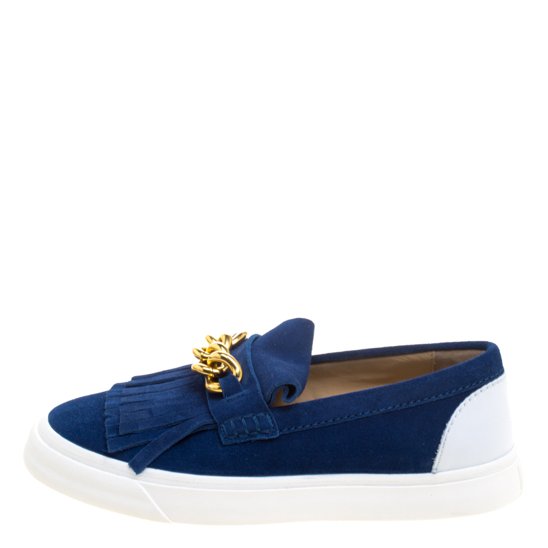 

Giuseppe Zanotti Blue Fringed Suede Slip On Sneakers Size