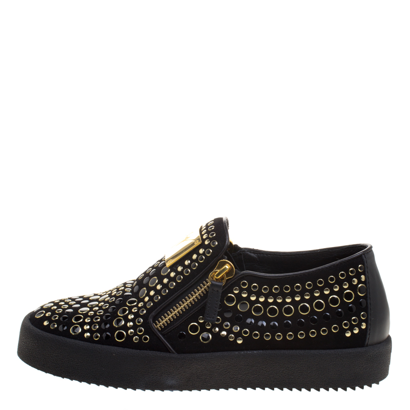 

Giuseppe Zanotti Black Stud Embellished Suede Eve Slip On Sneakers Size