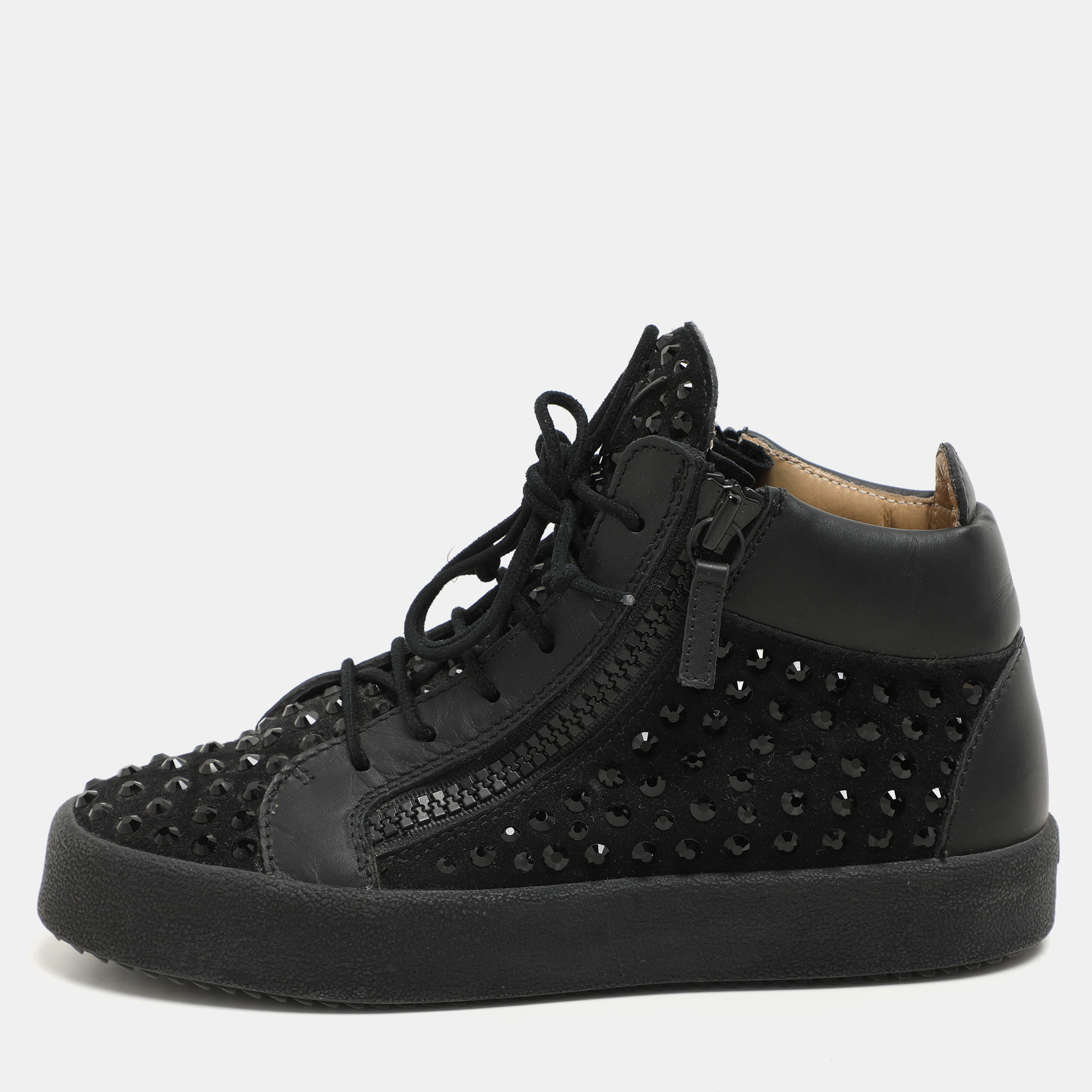 

Giuseppe Zanotti black Suede Embellished High Top Sneakers Size