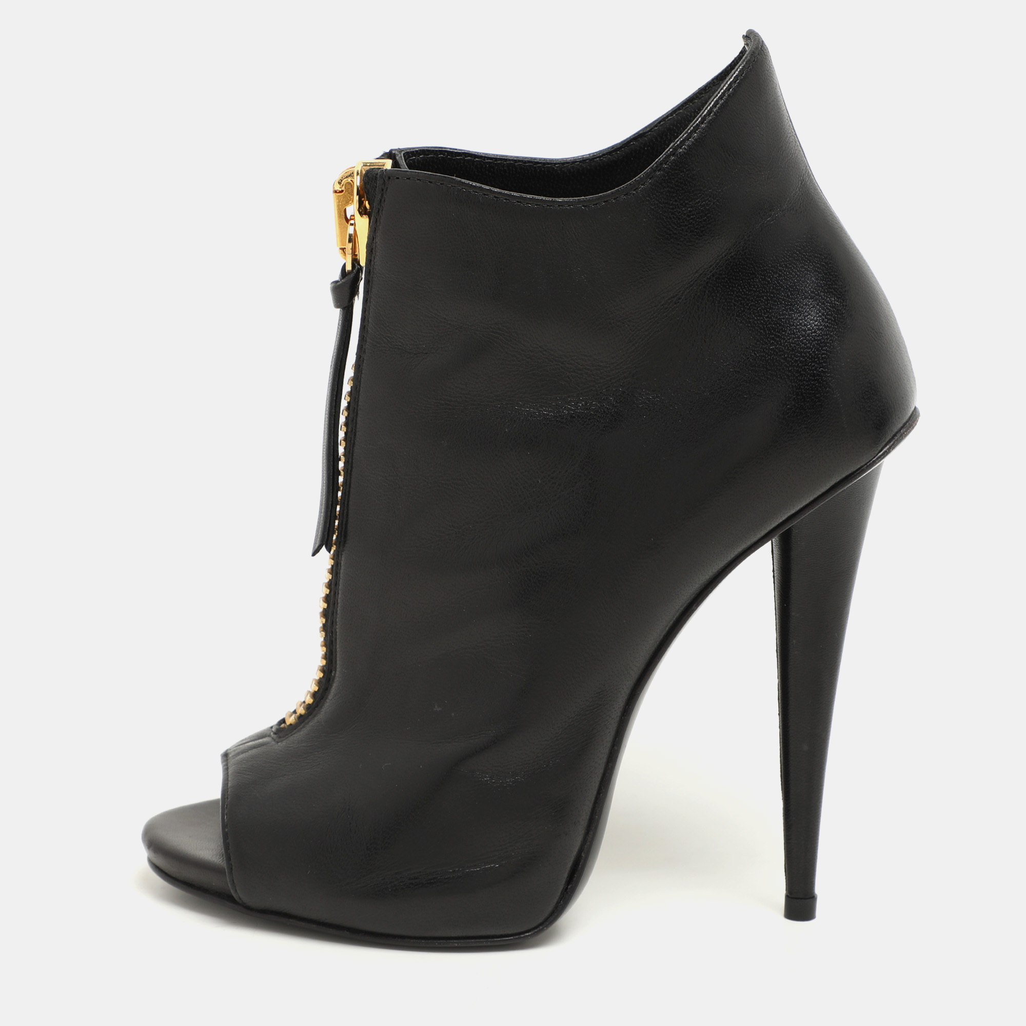 

Giuseppe Zanotti Black Leather Peep Toe Ankle Booties Size 36.5