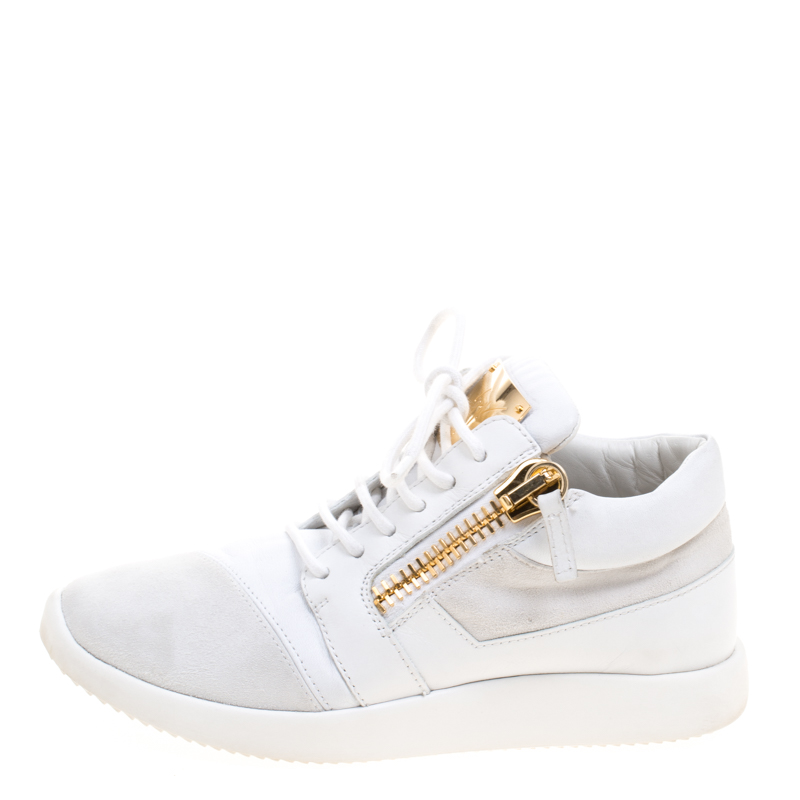 

Giuseppe Zanotti White Suede And Leather Runner Mid Top Sneakers Size