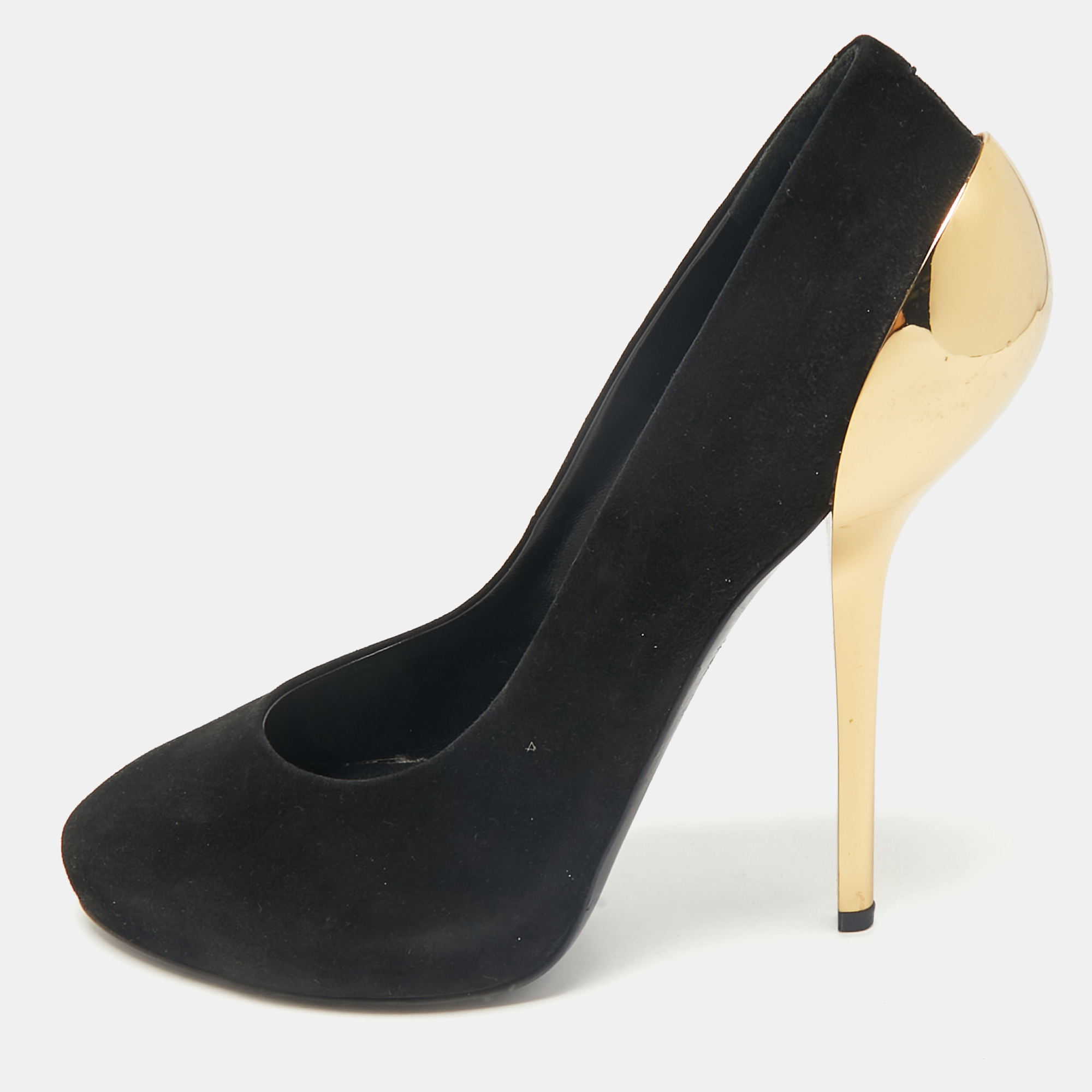 

Giuseppe Zanotti Black Suede Metal Heel Platform Pumps Size