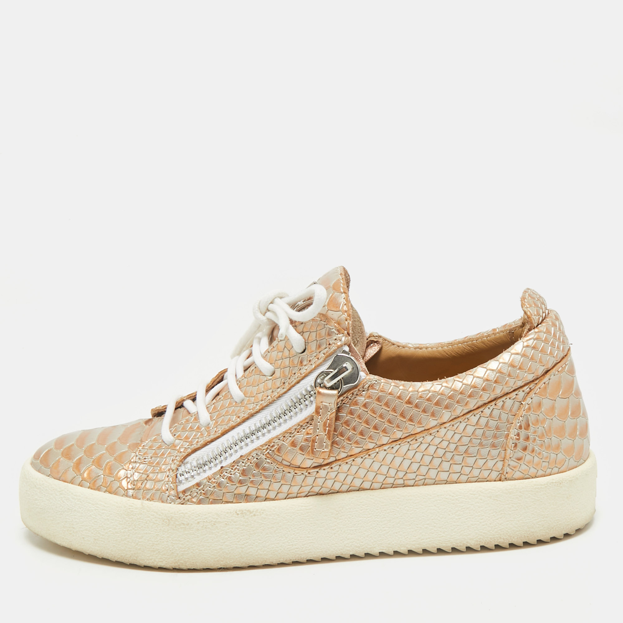 

Giuseppe Zanotti Gold Croc Embossed Leather Frankie Low Top Sneakers Size