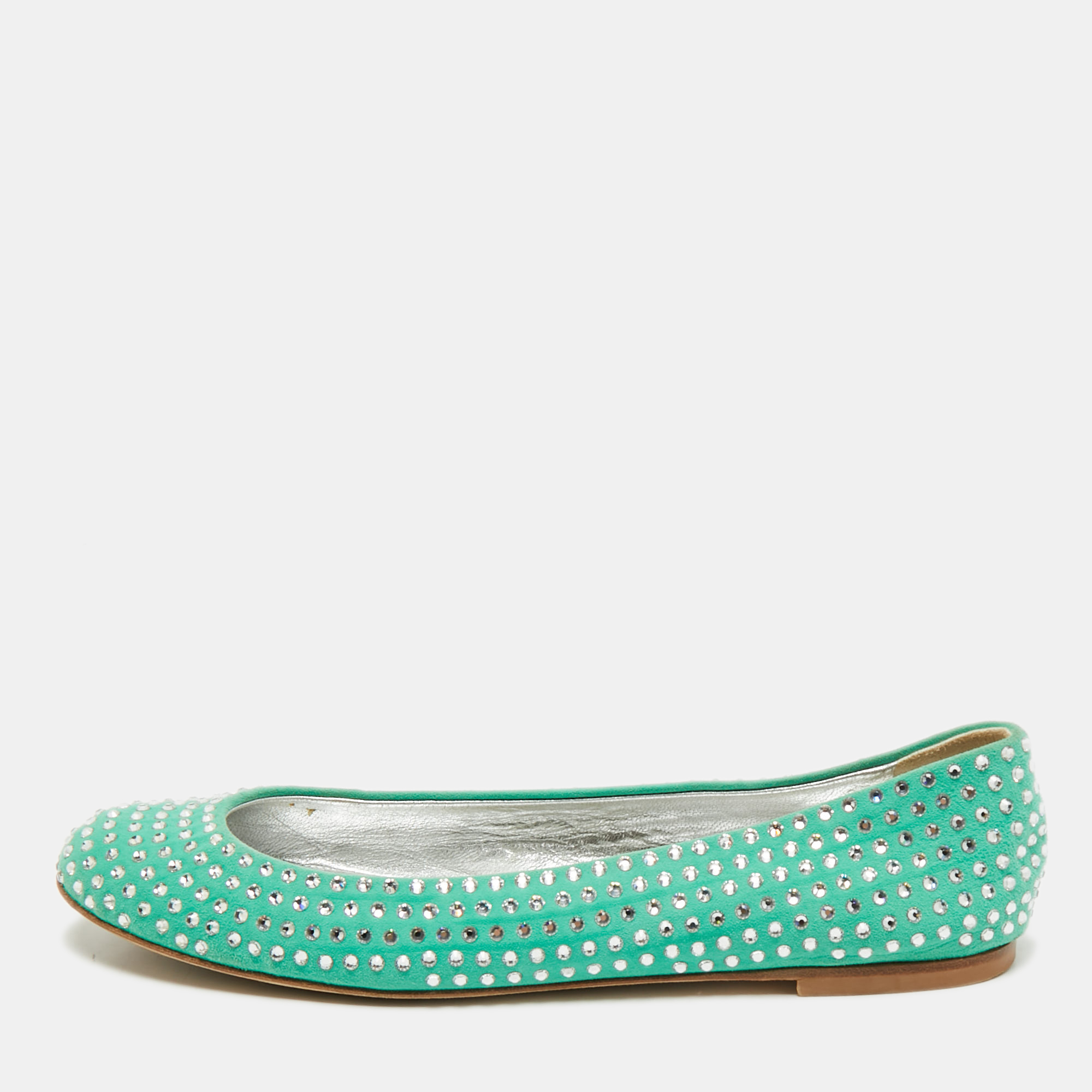 

Giuseppe Zanotti Green Suede Crystal Embellished Ballet Flats Size