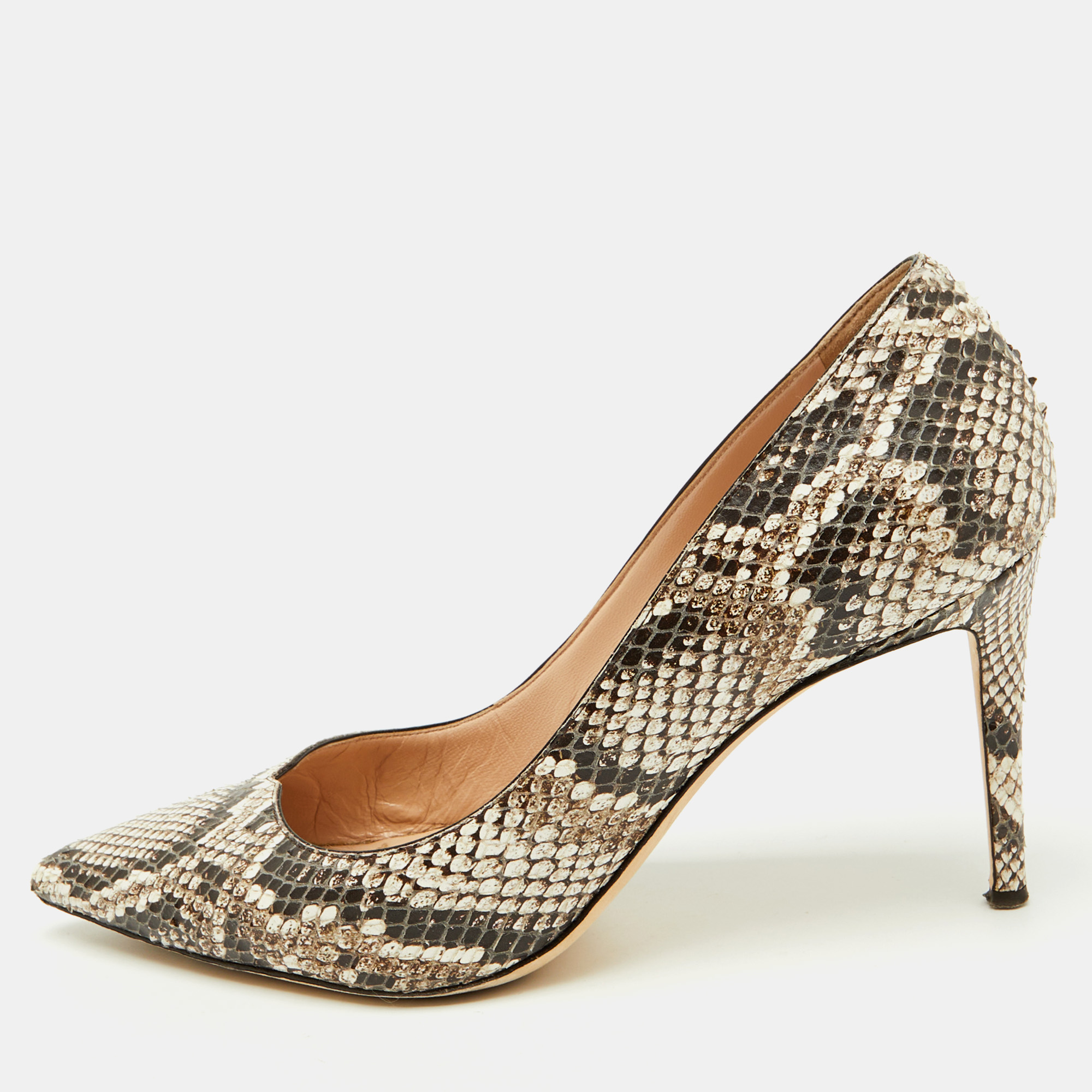 

Giuseppe Zanotti Brown/Beige Python Embossed Leather Pointed Toe Pumps Size