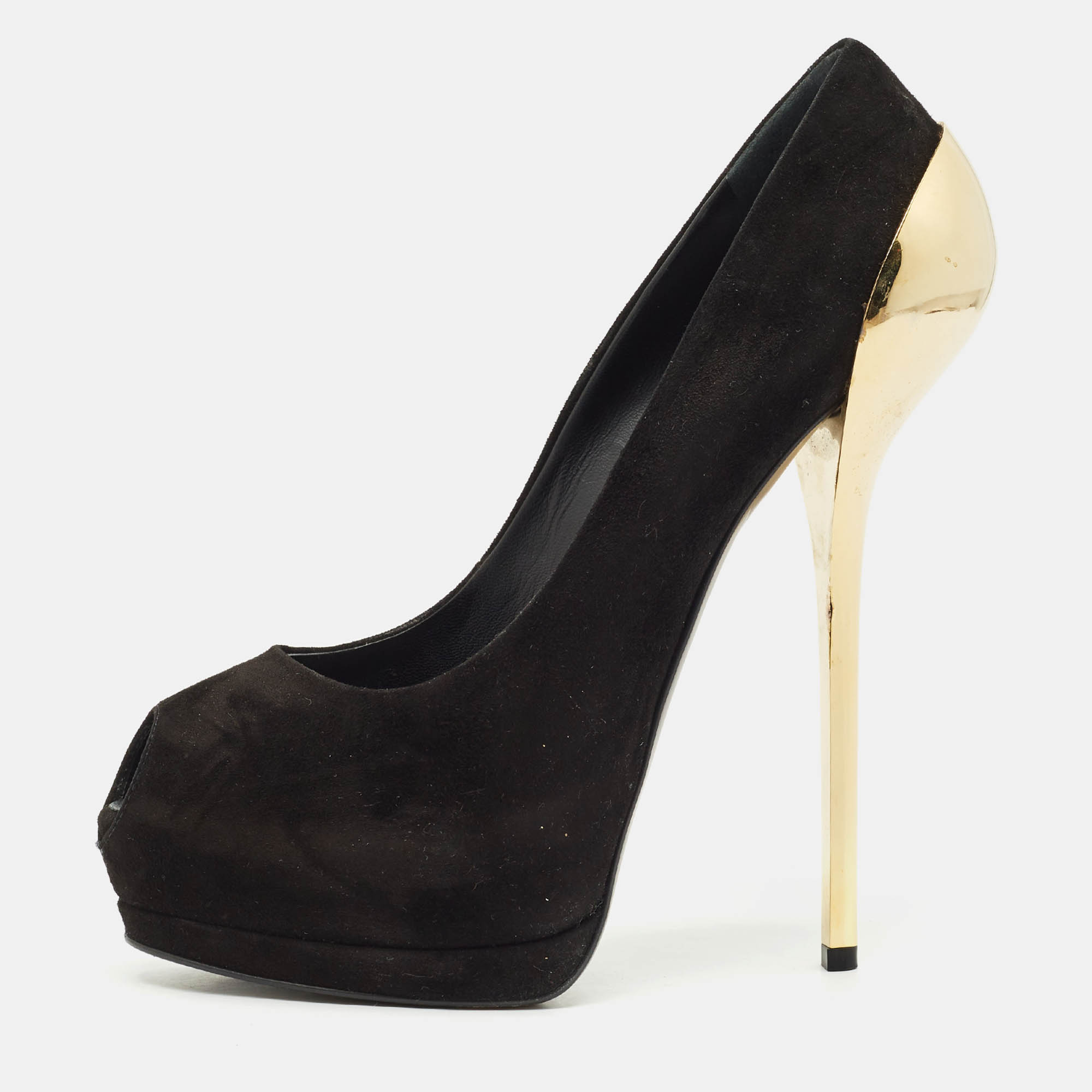 

Giuseppe Zanotti Black Suede Peep Toe Platform Pumps Size