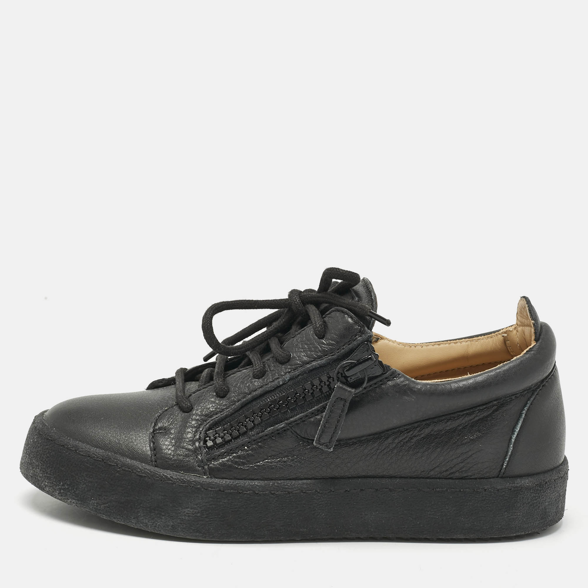 Pre-owned Giuseppe Zanotti Black Leather Frankie Low Top Sneakers Size 37